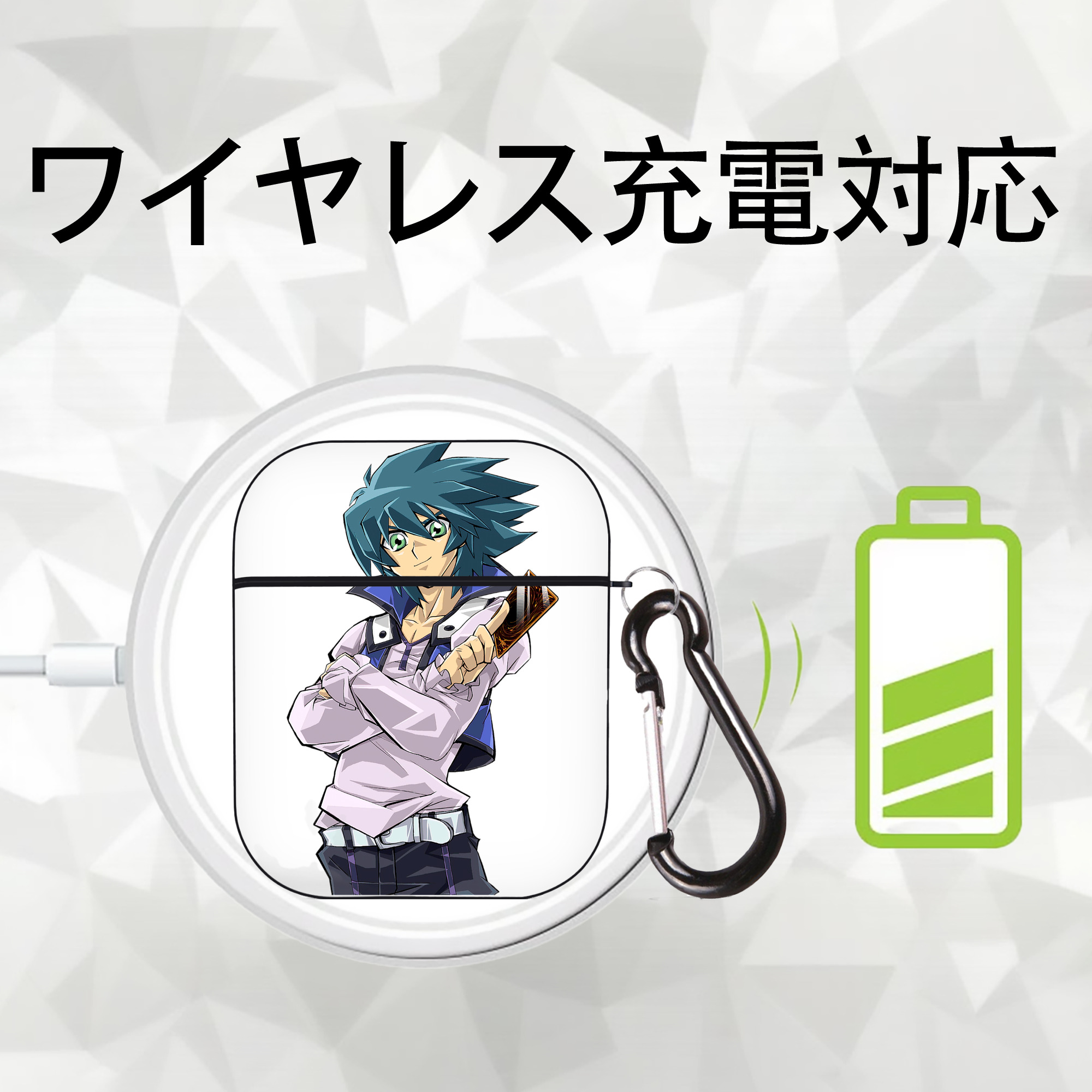 遊☆戯☆王 Yu-Gi-Oh! AirPods 第2世代保護ケース ハードシェル ブラック 耐衝撃・防指紋・カラビナ付き