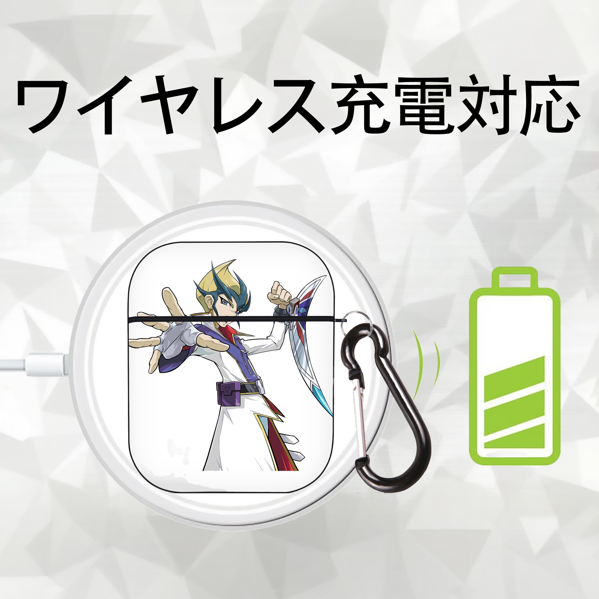 遊☆戯☆王 Yu-Gi-Oh! AirPods 第2世代保護ケース ハードシェル ブラック 耐衝撃・防指紋・カラビナ付き
