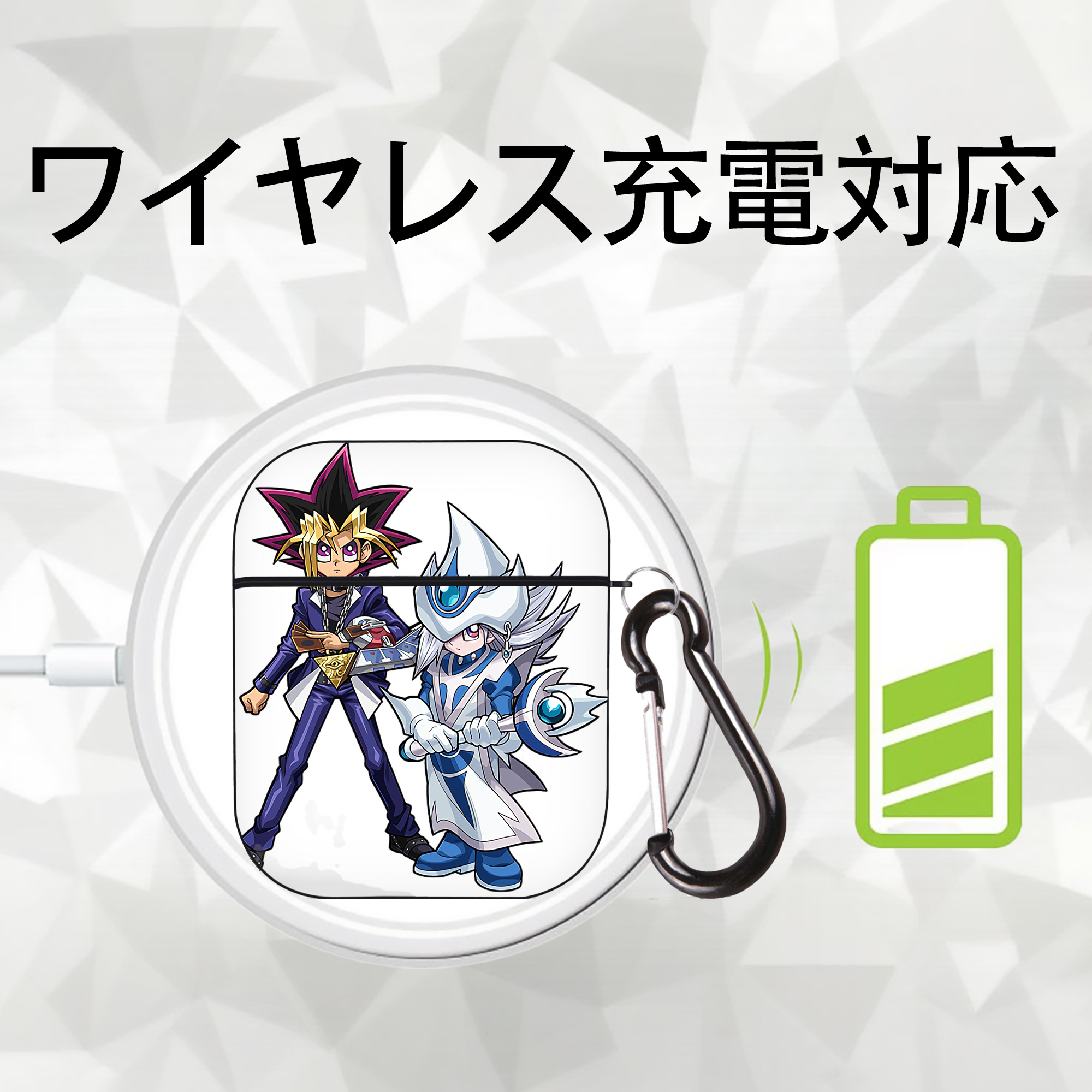 遊☆戯☆王 Yu-Gi-Oh! AirPods 第2世代保護ケース ハードシェル ブラック 耐衝撃・防指紋・カラビナ付き