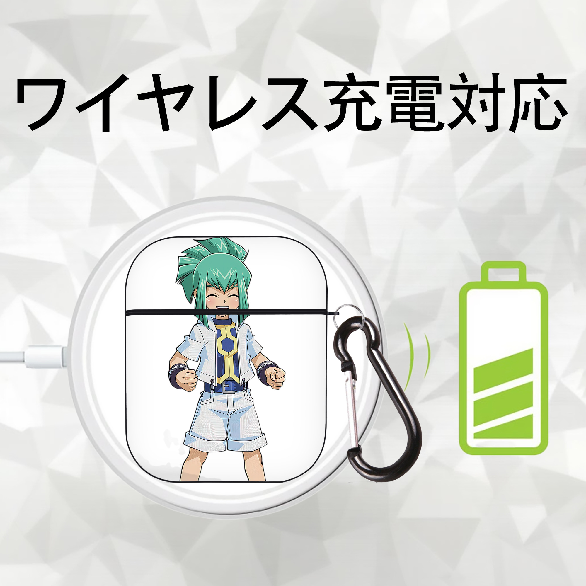 遊☆戯☆王 Yu-Gi-Oh! AirPods 第2世代保護ケース ハードシェル ブラック 耐衝撃・防指紋・カラビナ付き