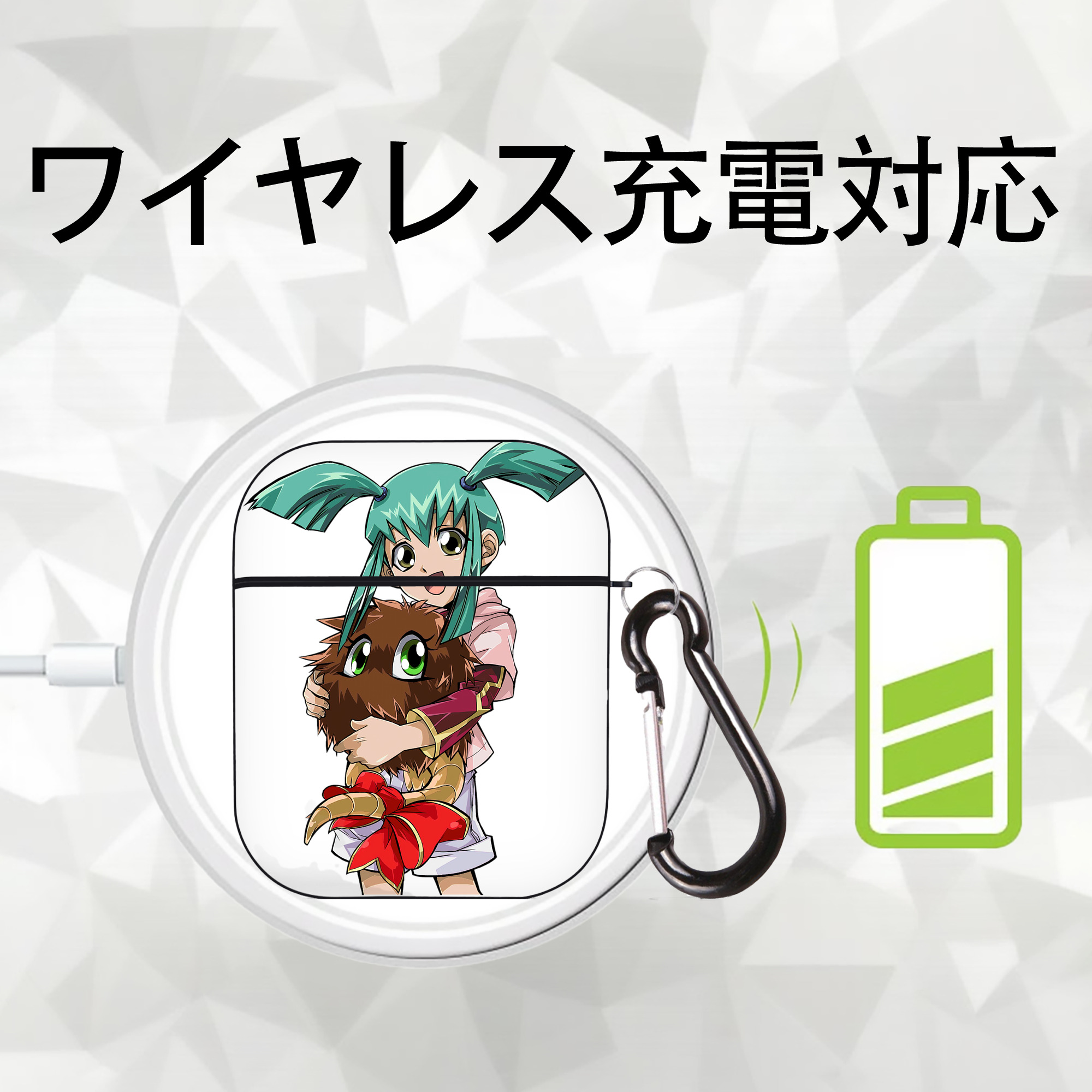 遊☆戯☆王 Yu-Gi-Oh! AirPods 第2世代保護ケース ハードシェル ブラック 耐衝撃・防指紋・カラビナ付き