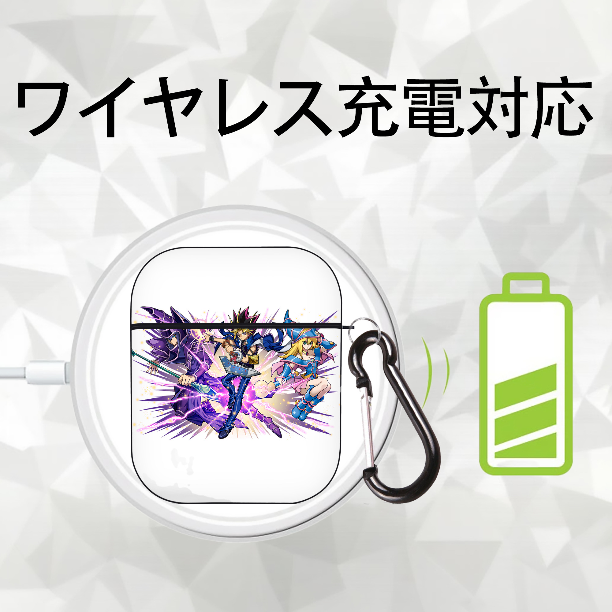 遊☆戯☆王 Yu-Gi-Oh! AirPods 第2世代保護ケース ハードシェル ブラック 耐衝撃・防指紋・カラビナ付き
