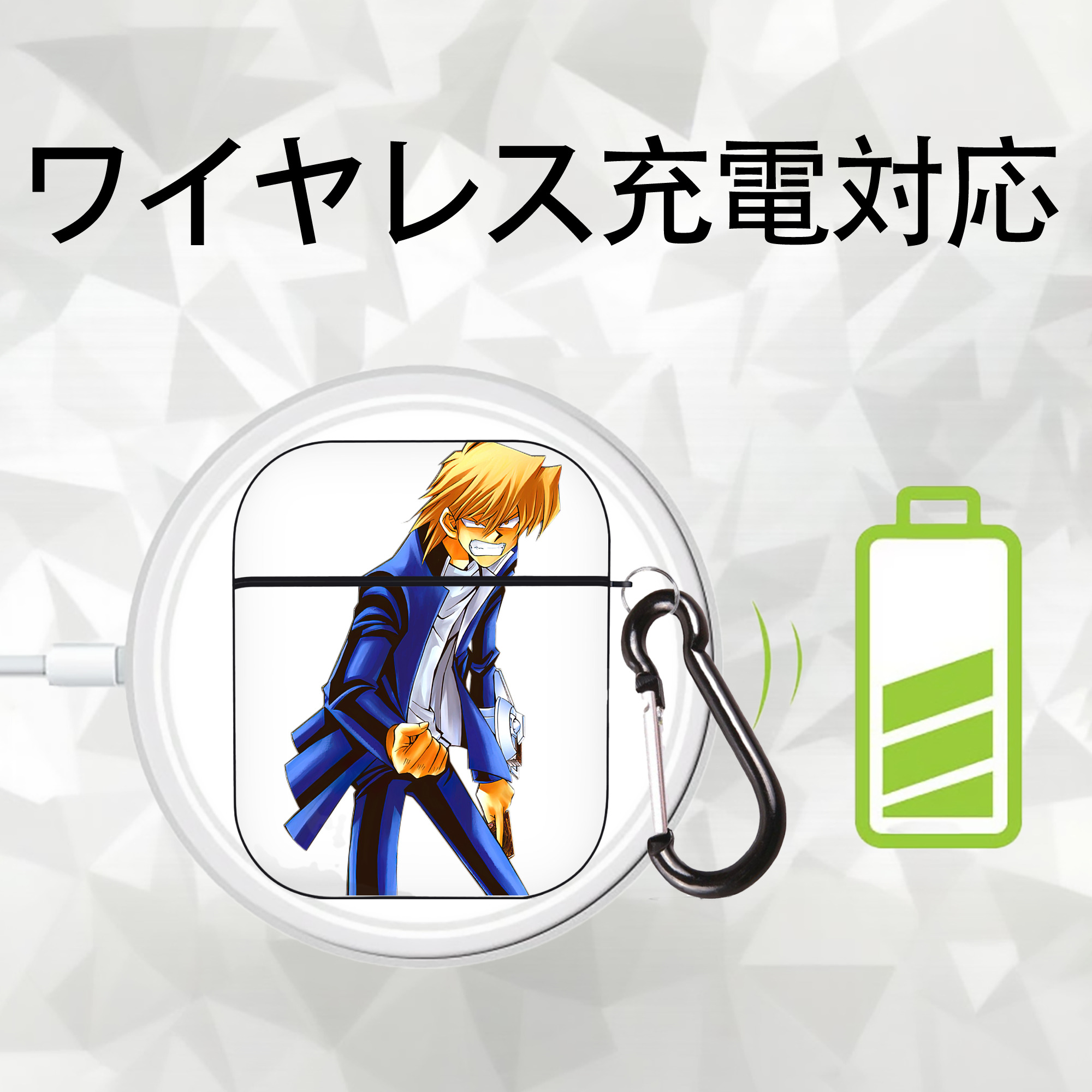 遊☆戯☆王 Yu-Gi-Oh! AirPods 第2世代保護ケース ハードシェル ブラック 耐衝撃・防指紋・カラビナ付き