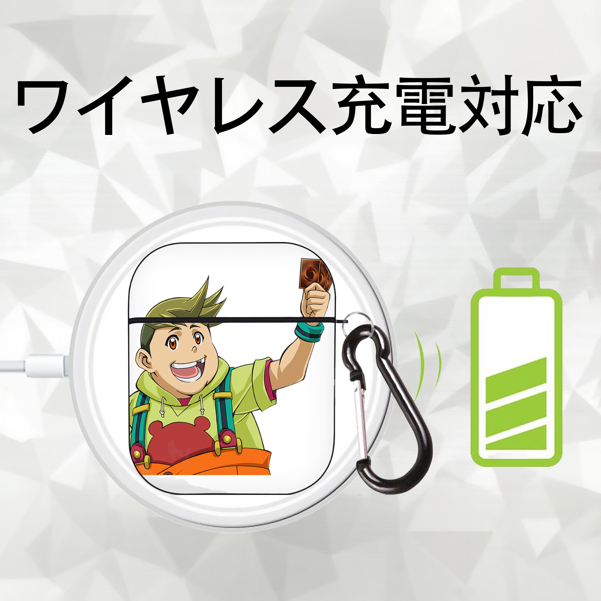 遊☆戯☆王 Yu-Gi-Oh! AirPods 第2世代保護ケース ハードシェル ブラック 耐衝撃・防指紋・カラビナ付き