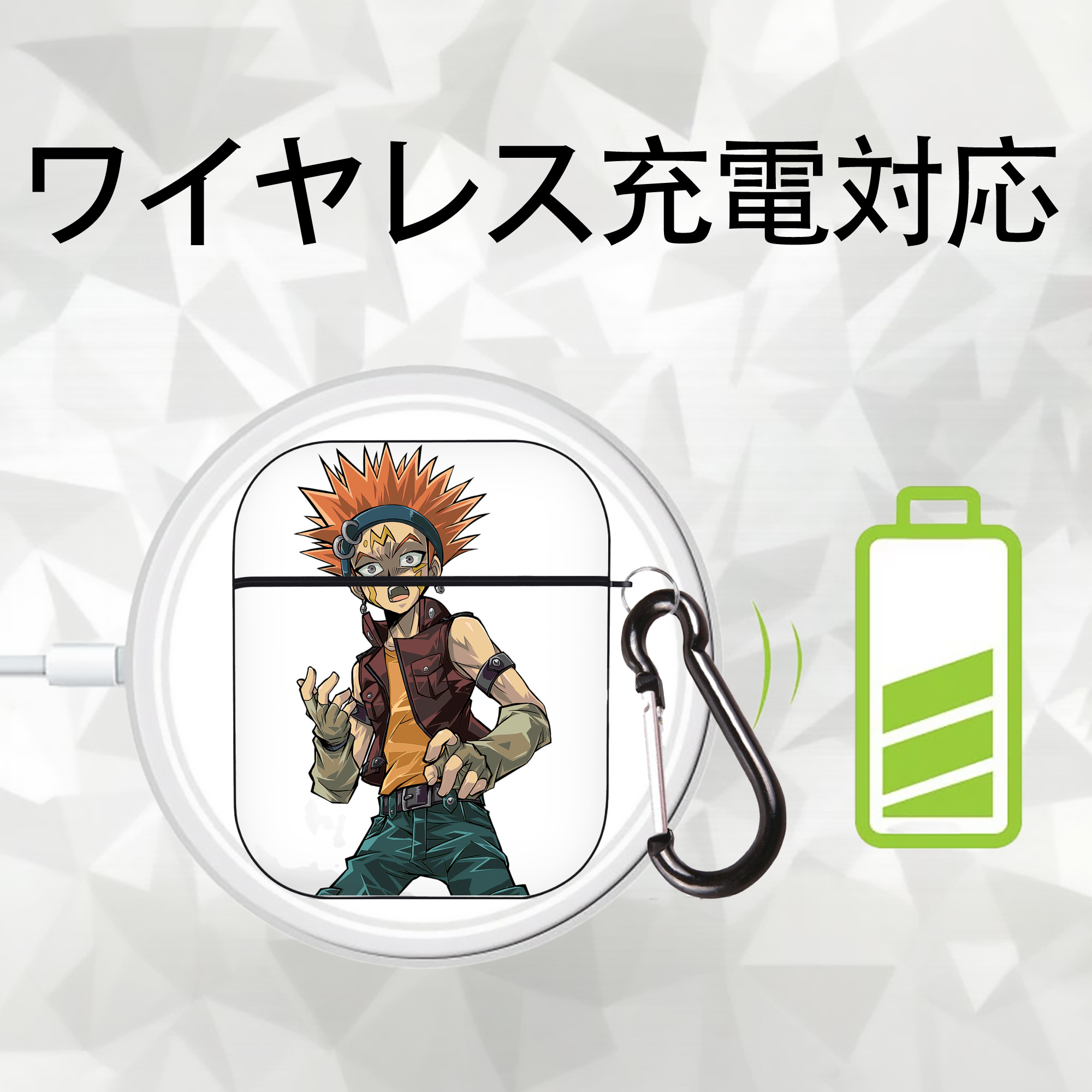遊☆戯☆王 Yu-Gi-Oh! AirPods 第2世代保護ケース ハードシェル ブラック 耐衝撃・防指紋・カラビナ付き