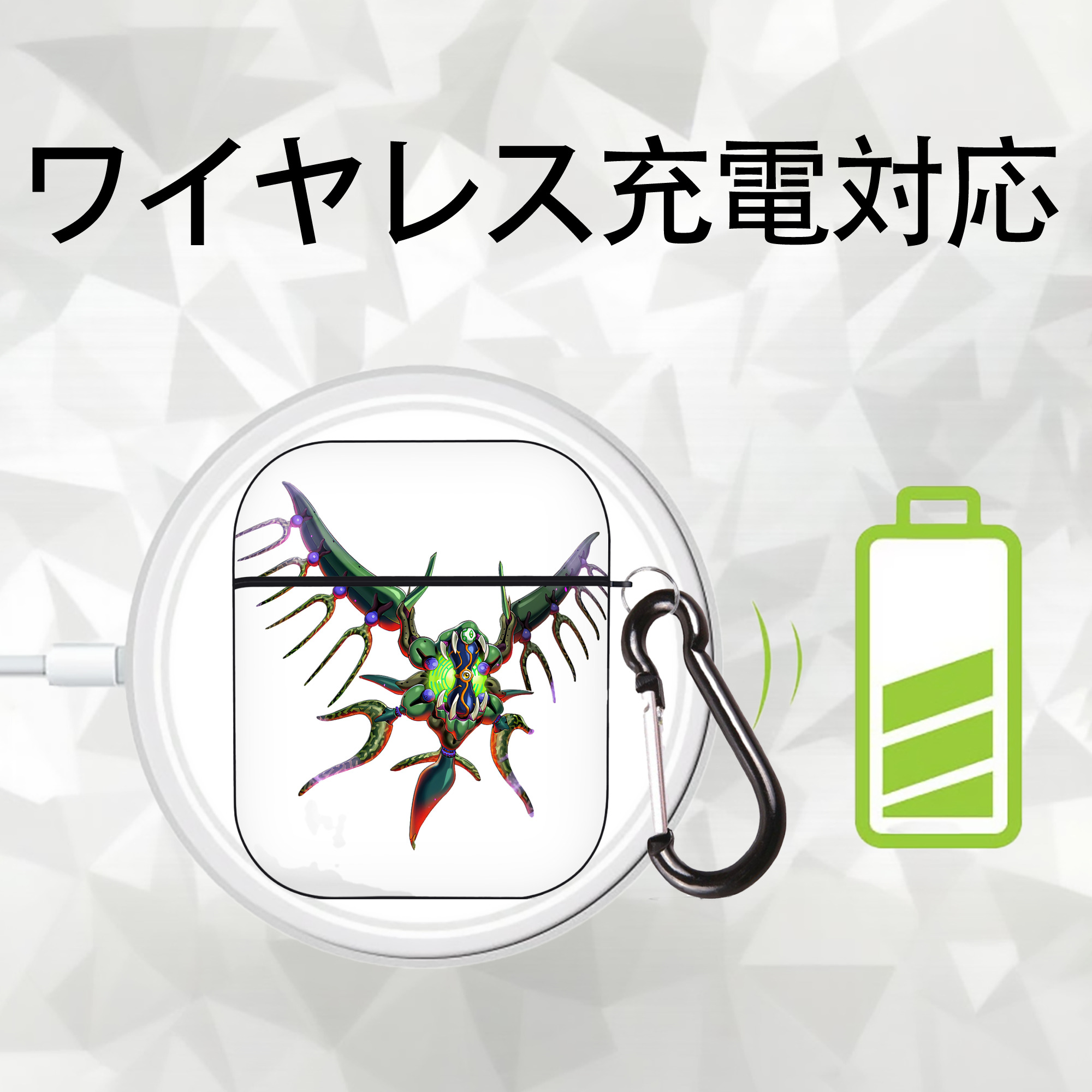 遊☆戯☆王 Yu-Gi-Oh! AirPods 第2世代保護ケース ハードシェル ブラック 耐衝撃・防指紋・カラビナ付き