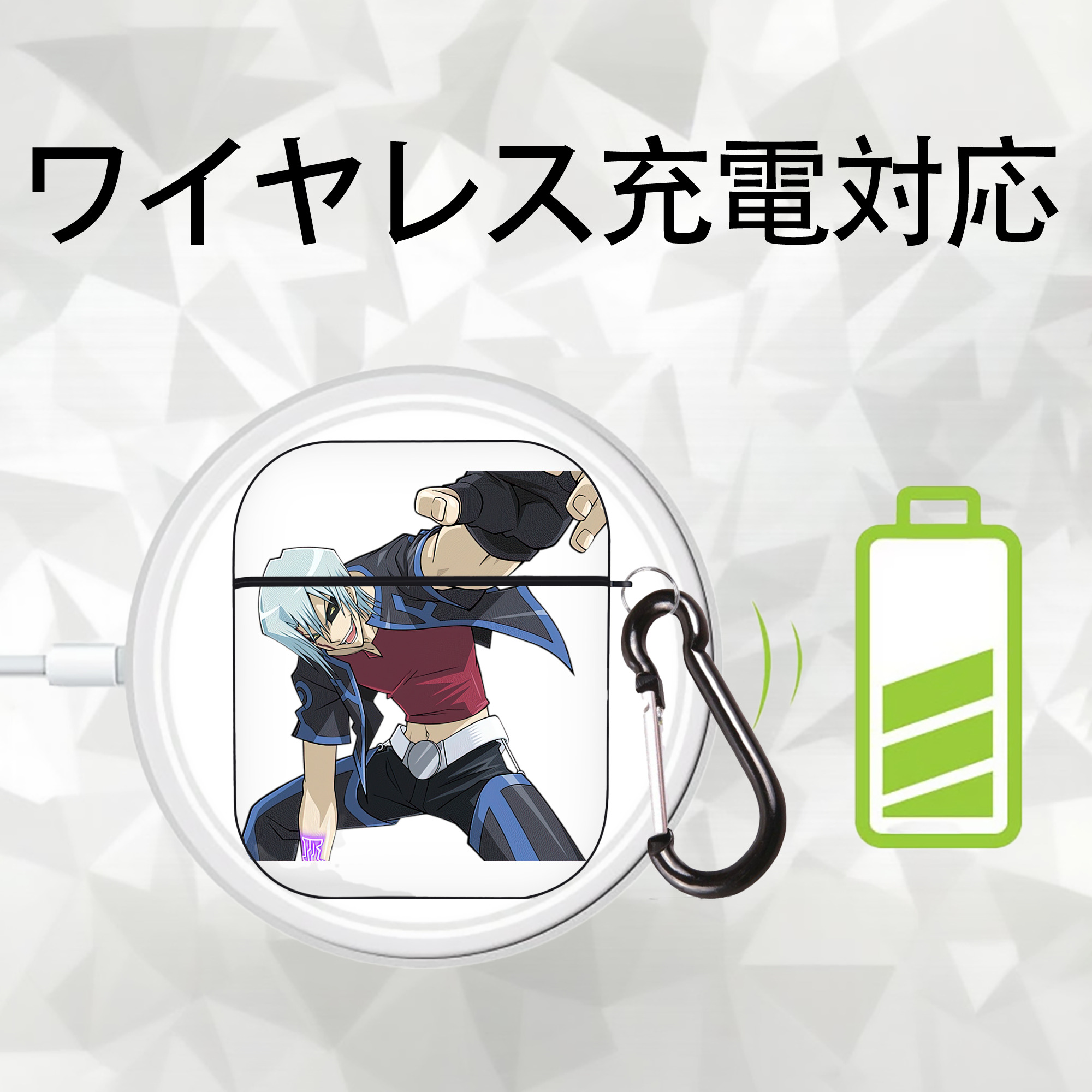 遊☆戯☆王 Yu-Gi-Oh! AirPods 第2世代保護ケース ハードシェル ブラック 耐衝撃・防指紋・カラビナ付き
