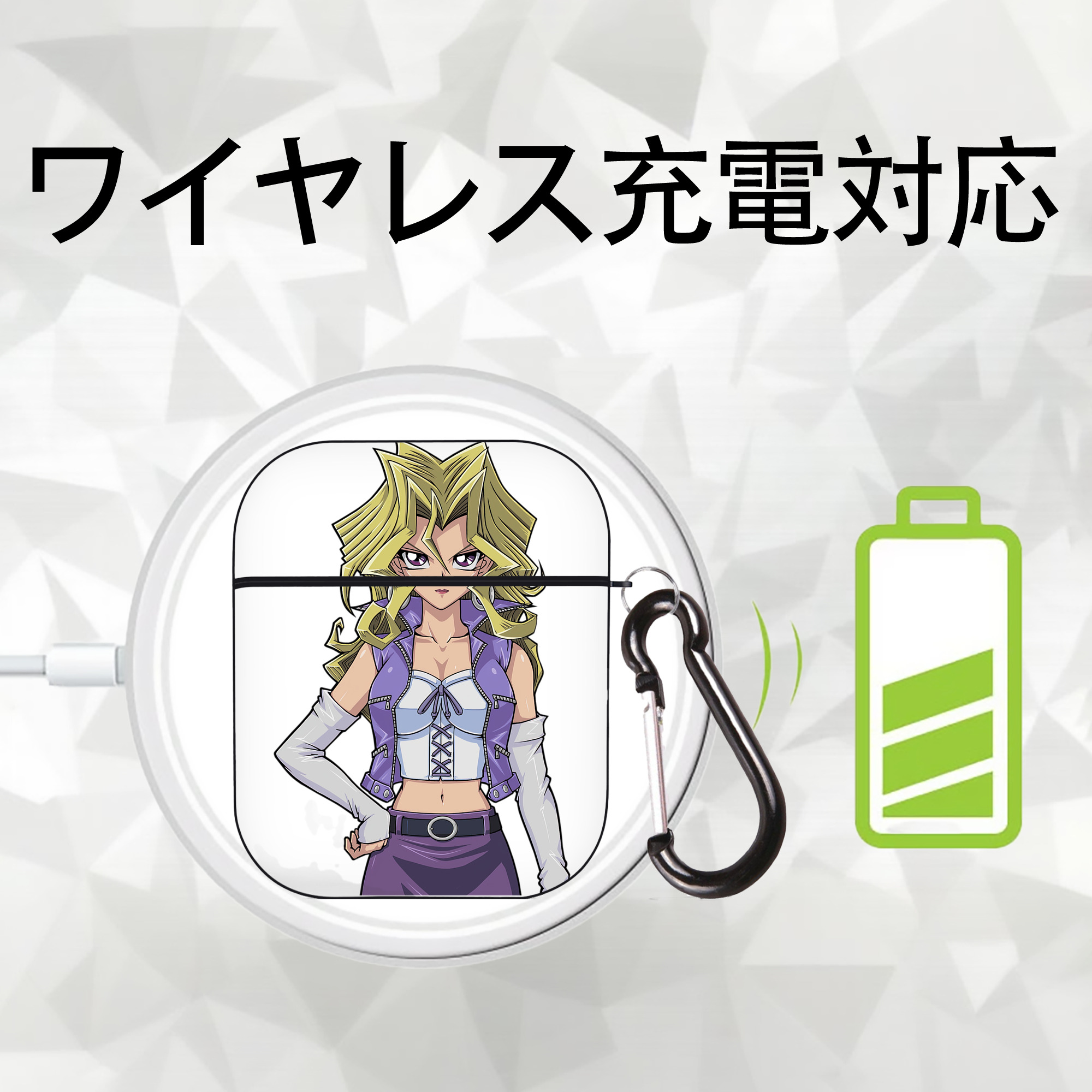 遊☆戯☆王 Yu-Gi-Oh! AirPods 第2世代保護ケース ハードシェル ブラック 耐衝撃・防指紋・カラビナ付き