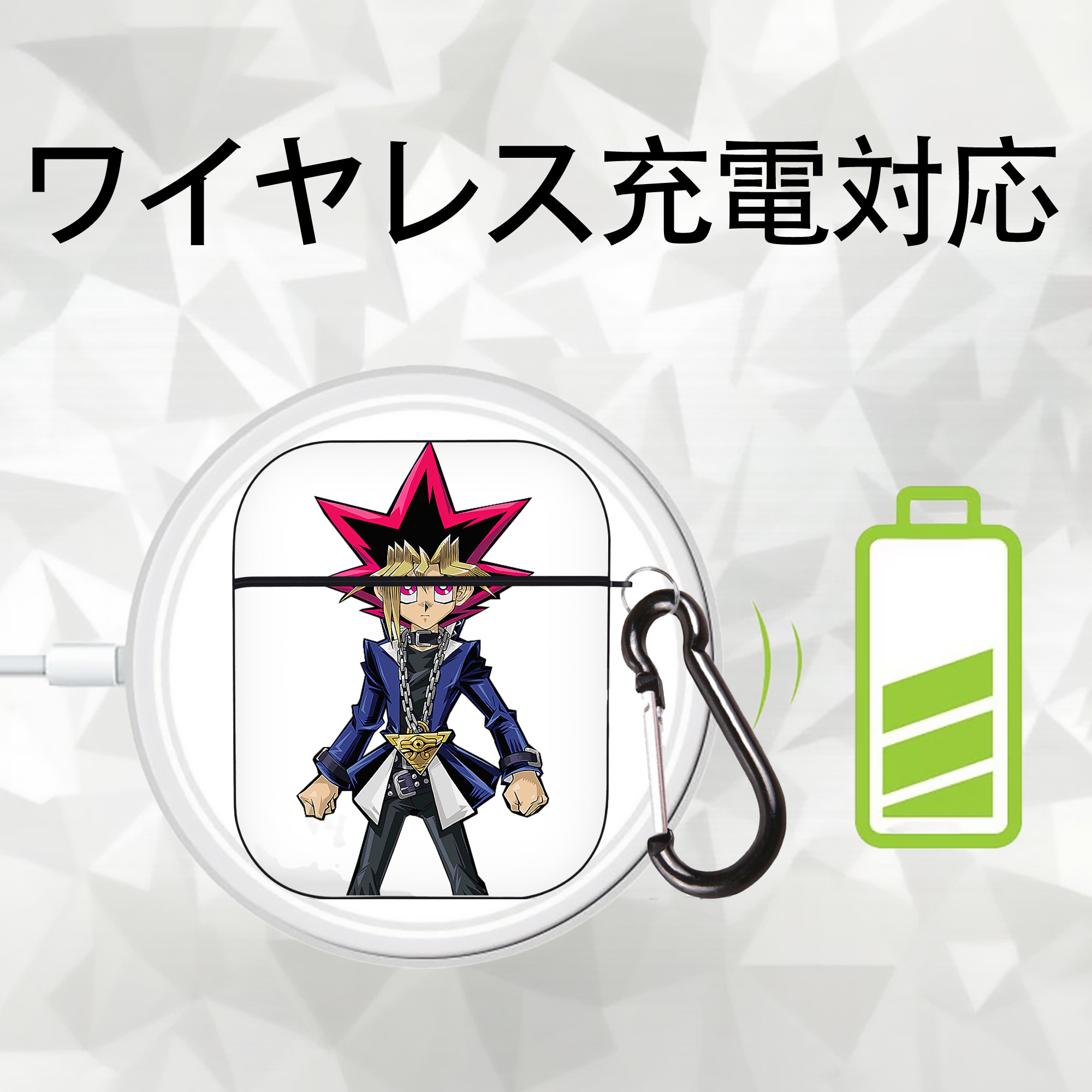 遊☆戯☆王 Yu-Gi-Oh! AirPods 第2世代保護ケース ハードシェル ブラック 耐衝撃・防指紋・カラビナ付き