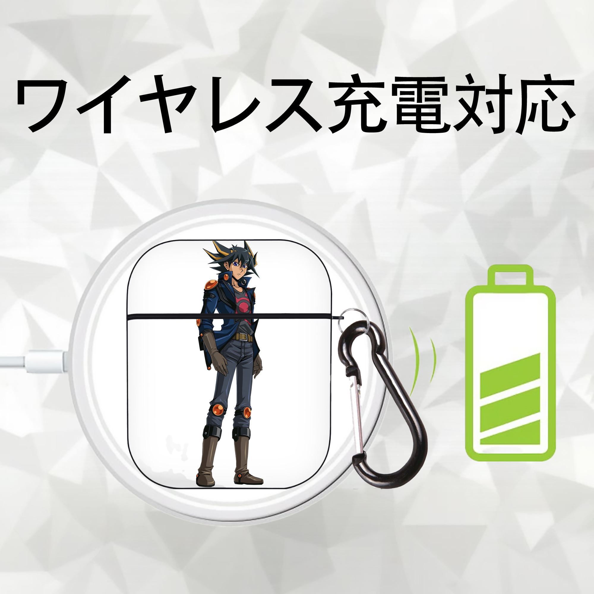 遊☆戯☆王 Yu-Gi-Oh! AirPods 第2世代保護ケース ハードシェル ブラック 耐衝撃・防指紋・カラビナ付き
