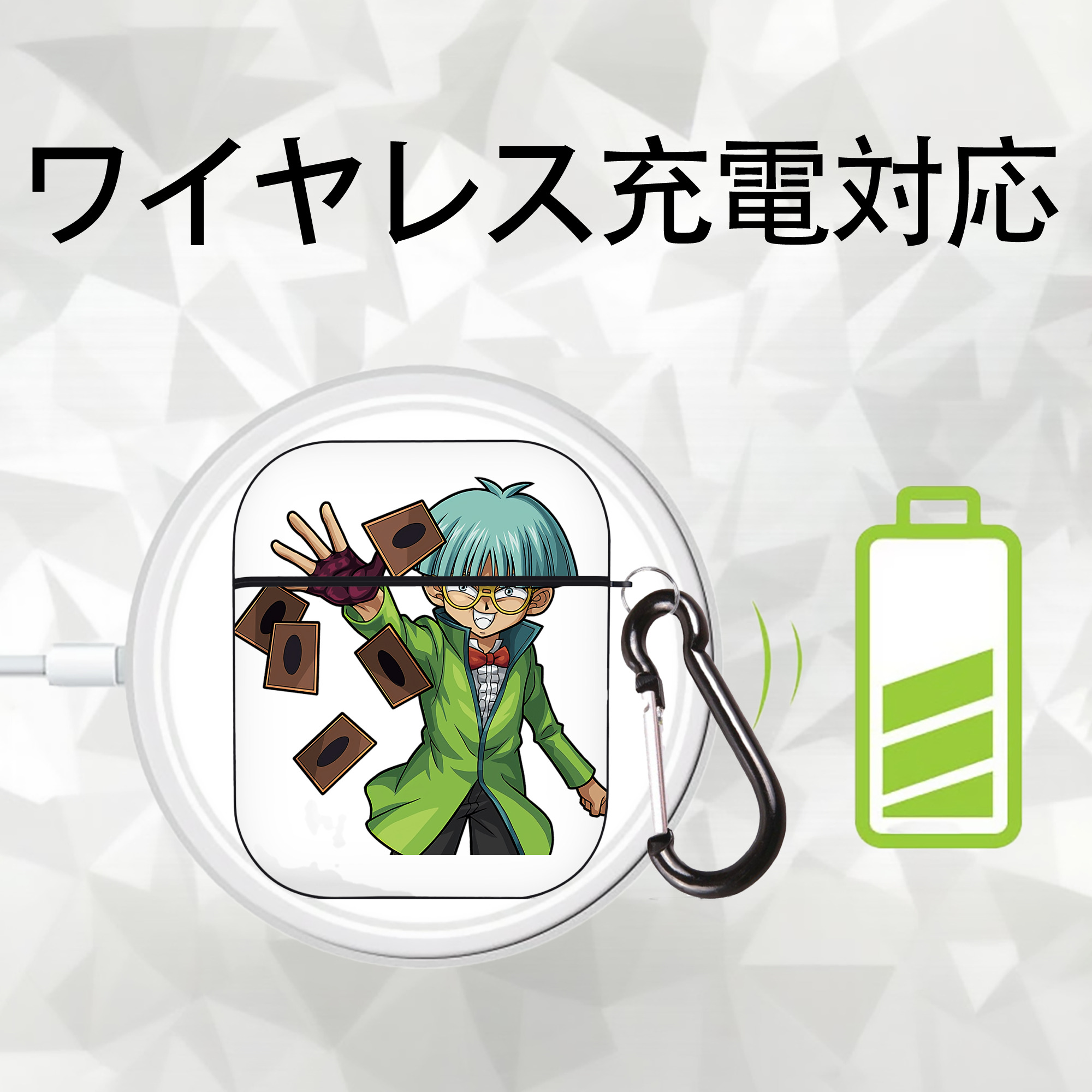 遊☆戯☆王 Yu-Gi-Oh! AirPods 第2世代保護ケース ハードシェル ブラック 耐衝撃・防指紋・カラビナ付き