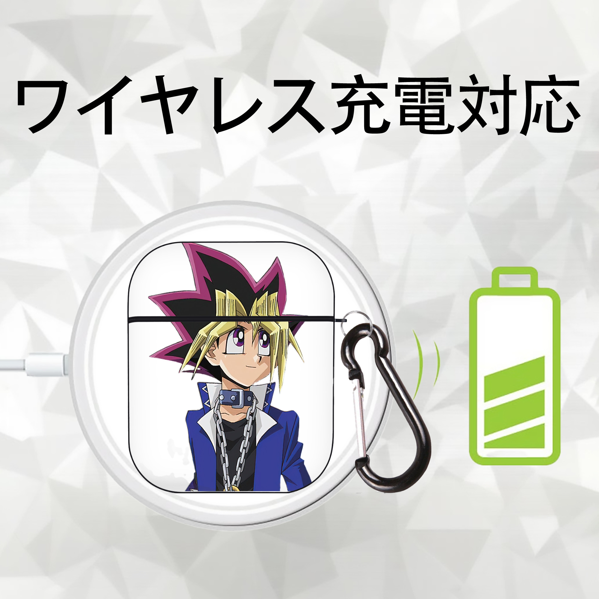遊☆戯☆王 Yu-Gi-Oh! AirPods 第2世代保護ケース ハードシェル ブラック 耐衝撃・防指紋・カラビナ付き