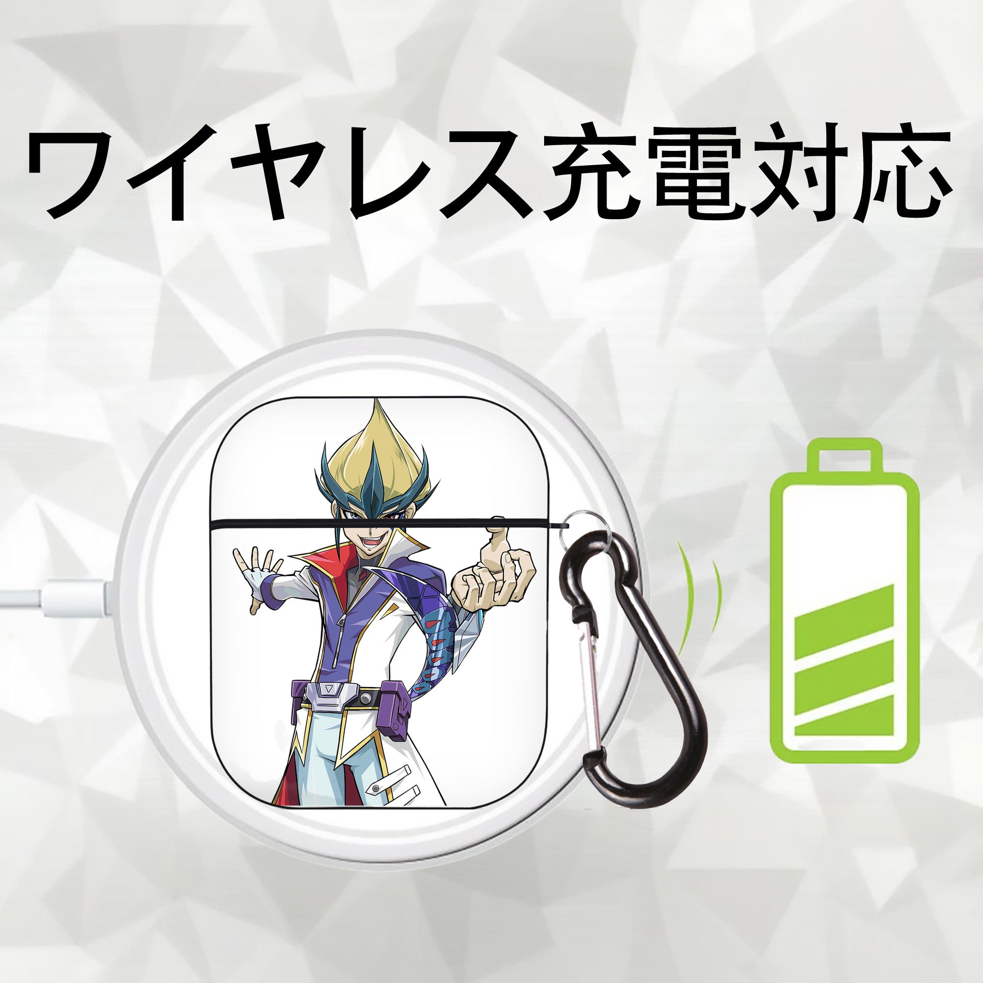遊☆戯☆王 Yu-Gi-Oh! AirPods 第2世代保護ケース ハードシェル ブラック 耐衝撃・防指紋・カラビナ付き