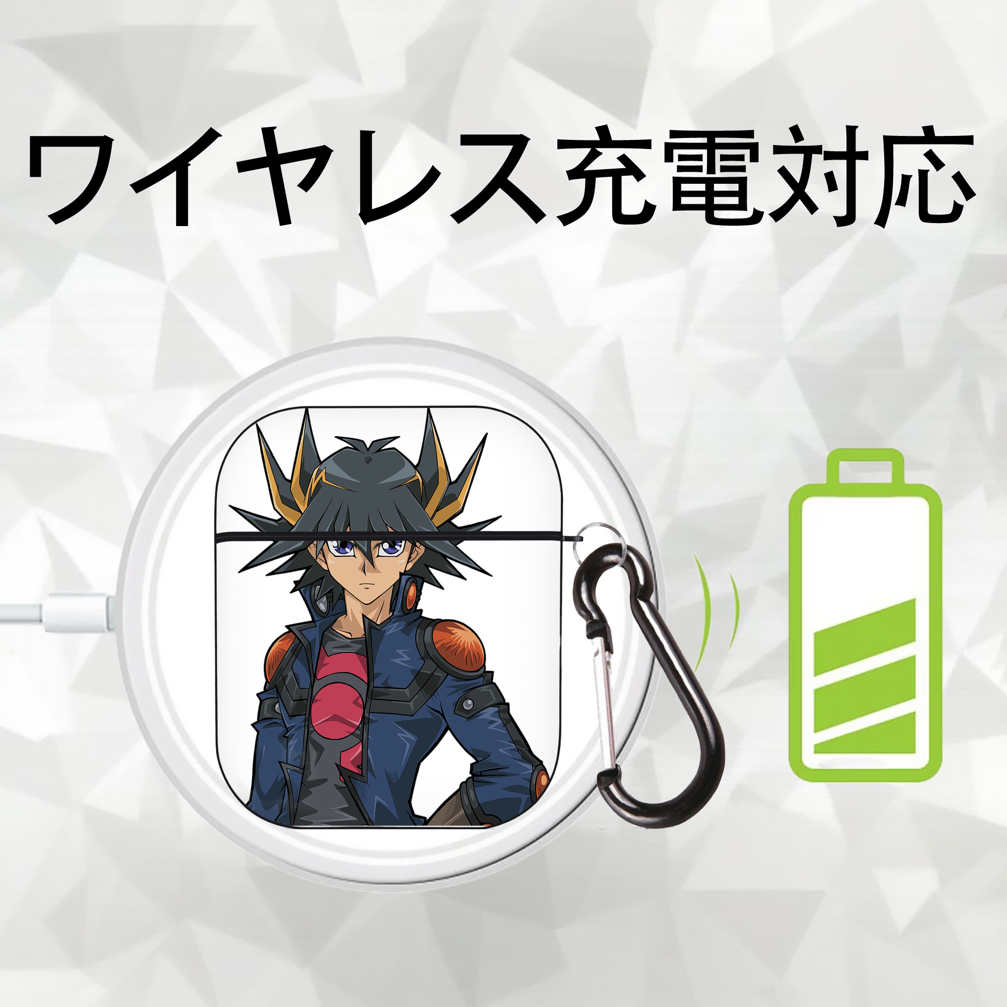遊☆戯☆王 Yu-Gi-Oh! AirPods 第2世代保護ケース ハードシェル ブラック 耐衝撃・防指紋・カラビナ付き