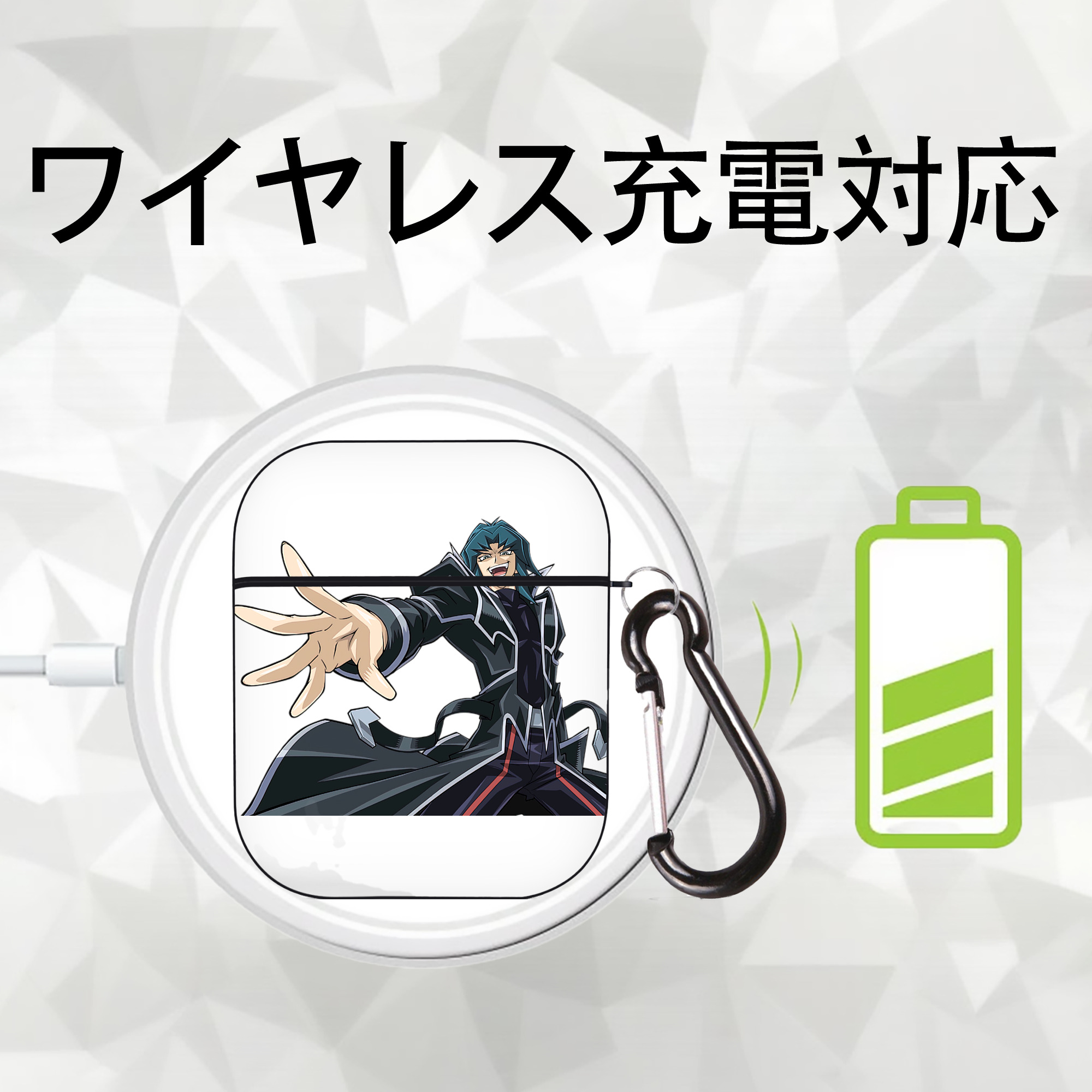 遊☆戯☆王 Yu-Gi-Oh! AirPods 第2世代保護ケース ハードシェル ブラック 耐衝撃・防指紋・カラビナ付き