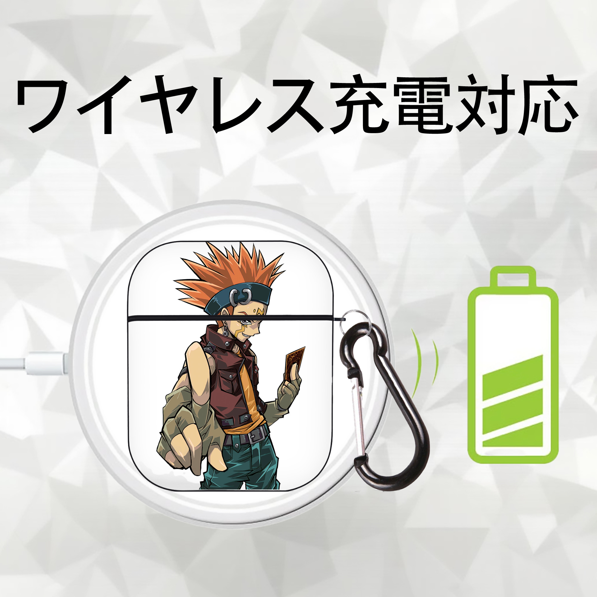 遊☆戯☆王 Yu-Gi-Oh! AirPods 第2世代保護ケース ハードシェル ブラック 耐衝撃・防指紋・カラビナ付き