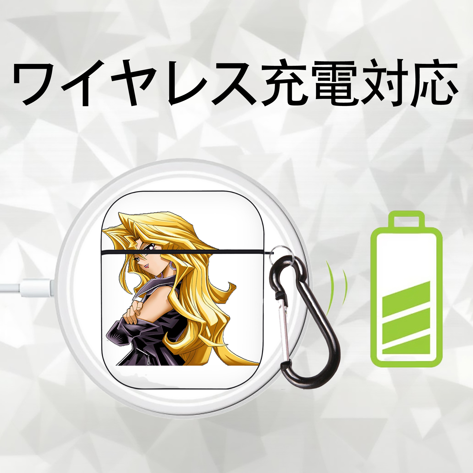 遊☆戯☆王 Yu-Gi-Oh! AirPods 第2世代保護ケース ハードシェル ブラック 耐衝撃・防指紋・カラビナ付き