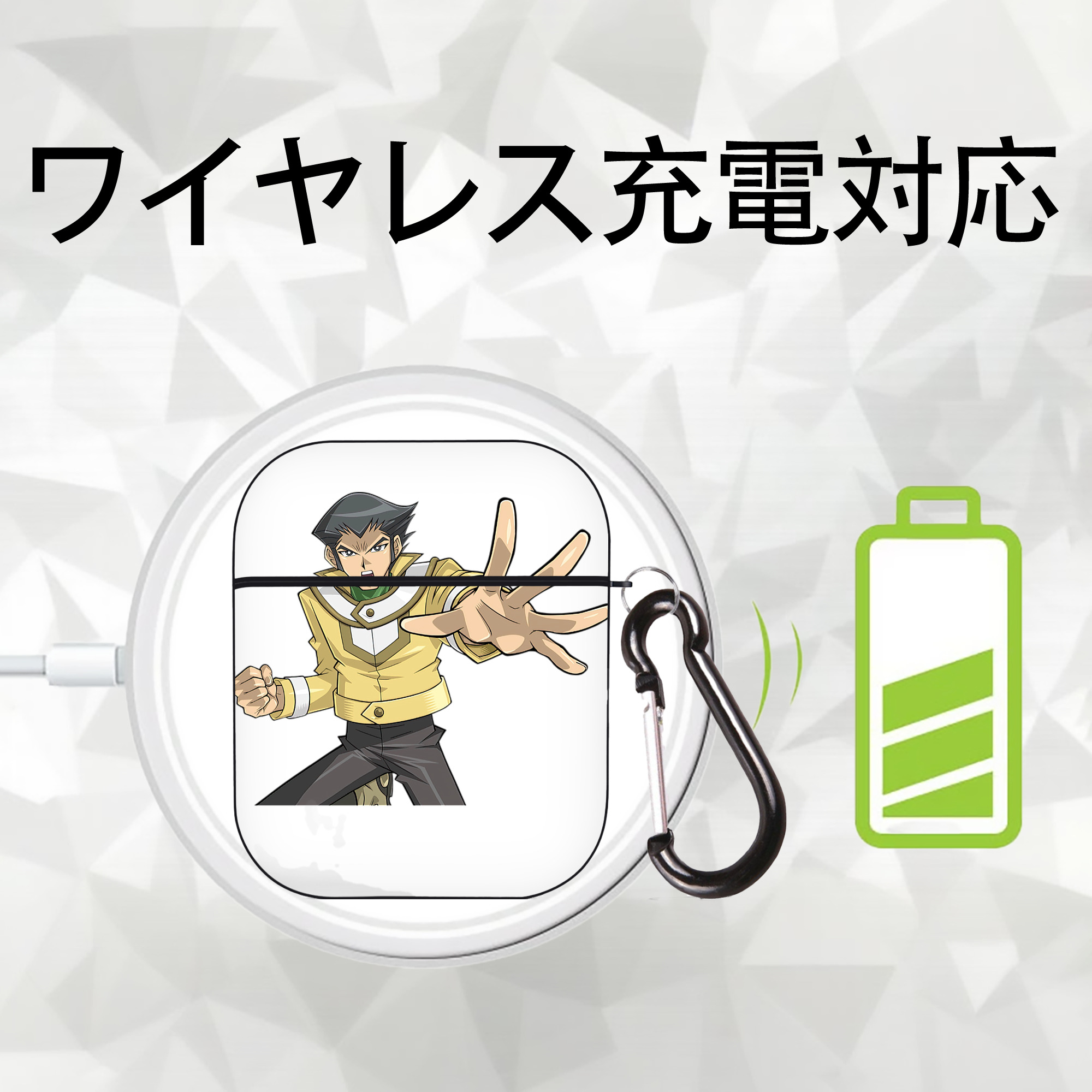 遊☆戯☆王 Yu-Gi-Oh! AirPods 第2世代保護ケース ハードシェル ブラック 耐衝撃・防指紋・カラビナ付き