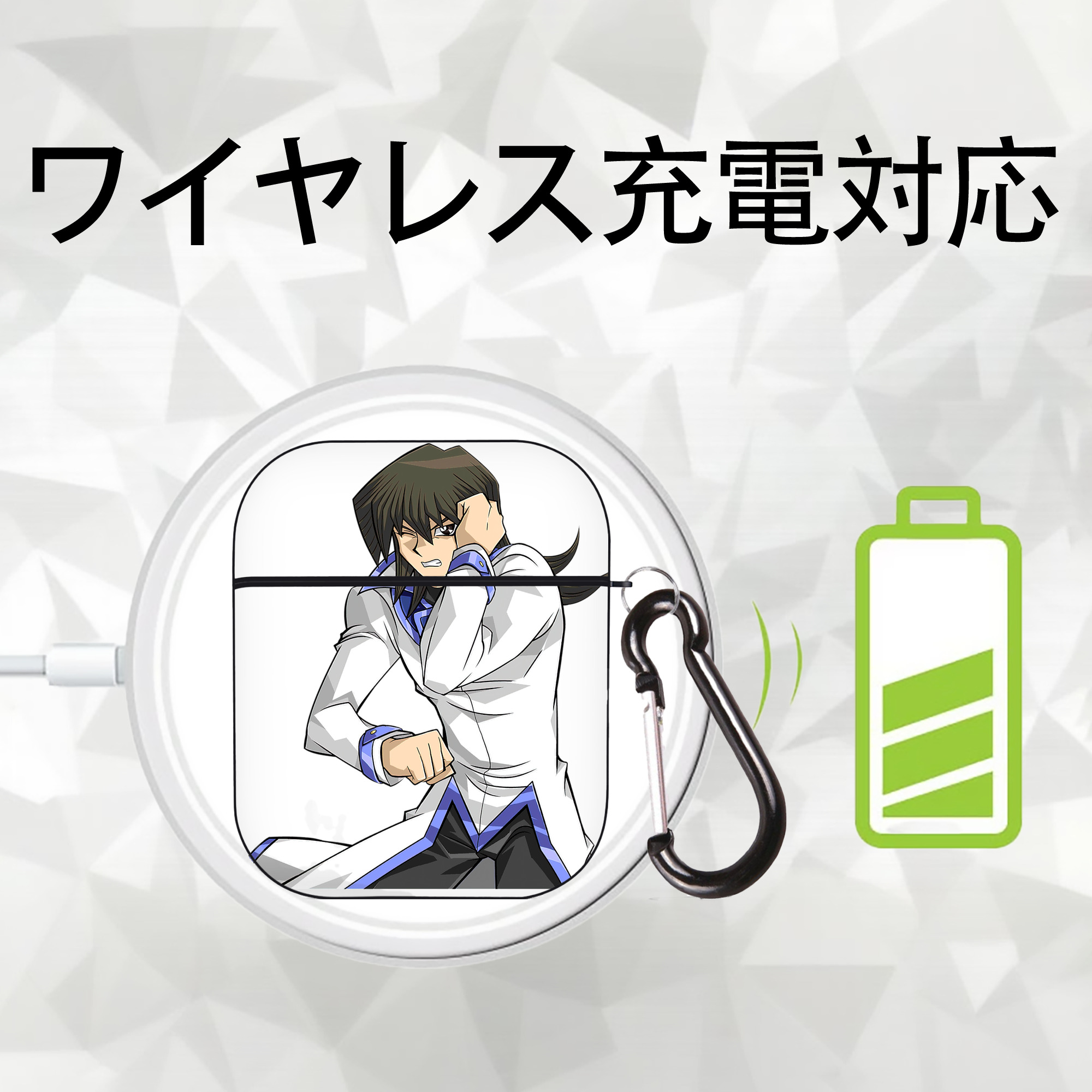 遊☆戯☆王 Yu-Gi-Oh! AirPods 第2世代保護ケース ハードシェル ブラック 耐衝撃・防指紋・カラビナ付き