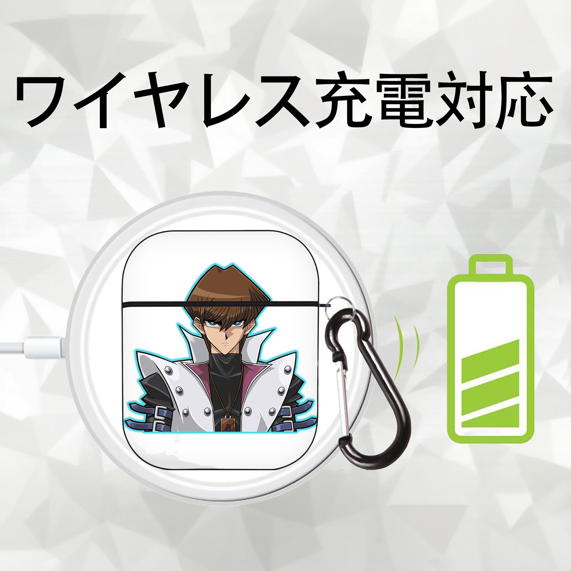 遊☆戯☆王 Yu-Gi-Oh! AirPods 第2世代保護ケース ハードシェル ブラック 耐衝撃・防指紋・カラビナ付き