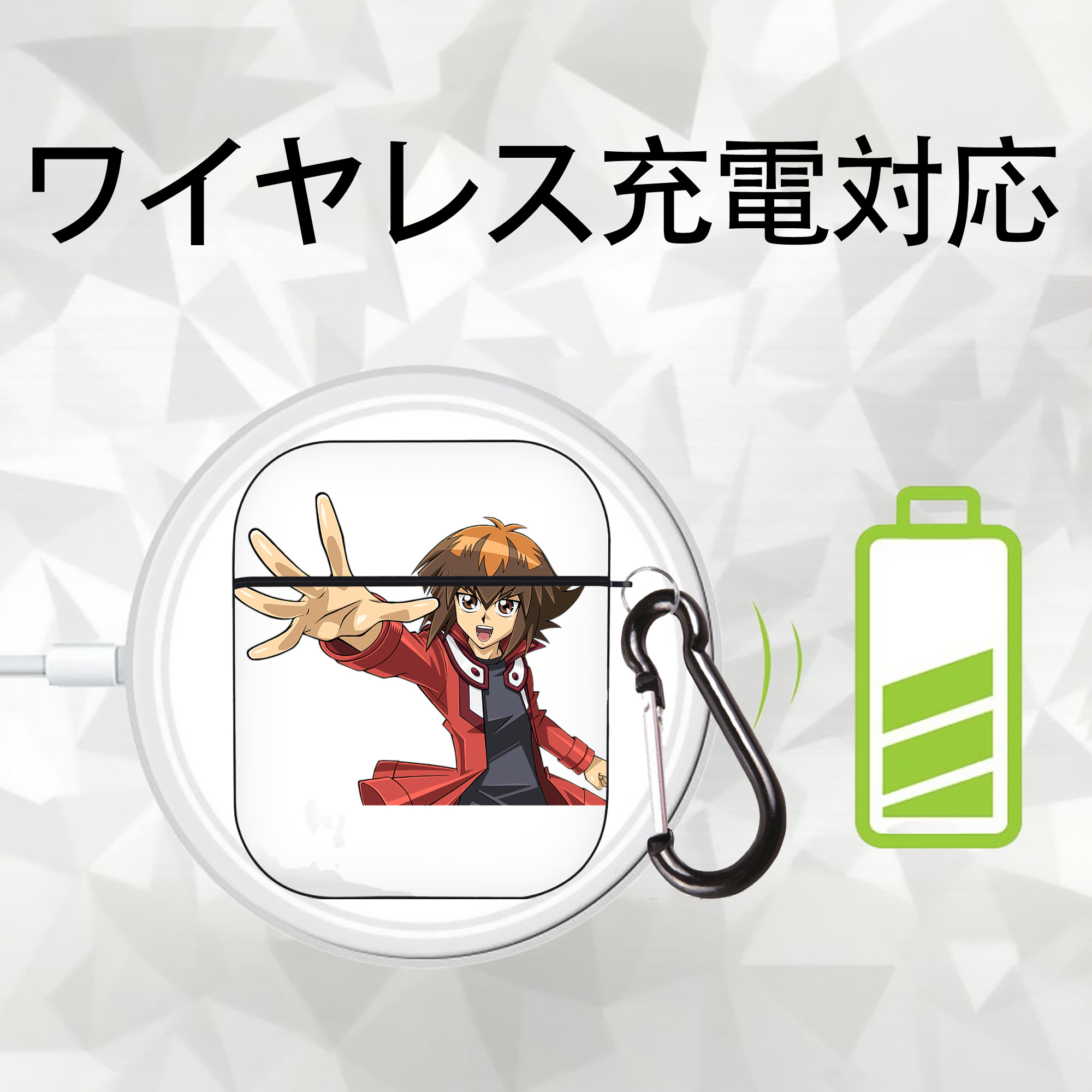 遊☆戯☆王 Yu-Gi-Oh! AirPods 第2世代保護ケース ハードシェル ブラック 耐衝撃・防指紋・カラビナ付き