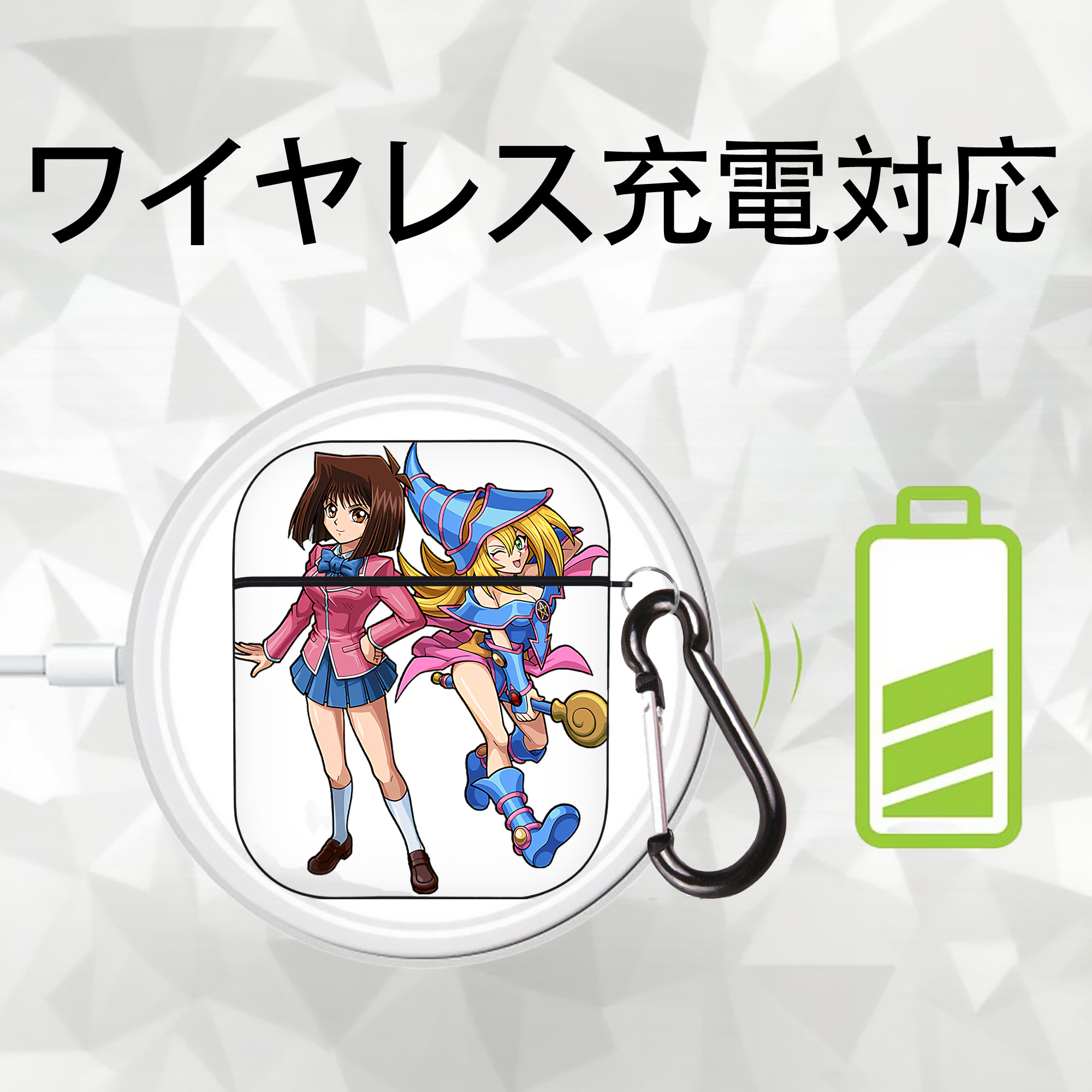 遊☆戯☆王 Yu-Gi-Oh! AirPods 第2世代保護ケース ハードシェル ブラック 耐衝撃・防指紋・カラビナ付き