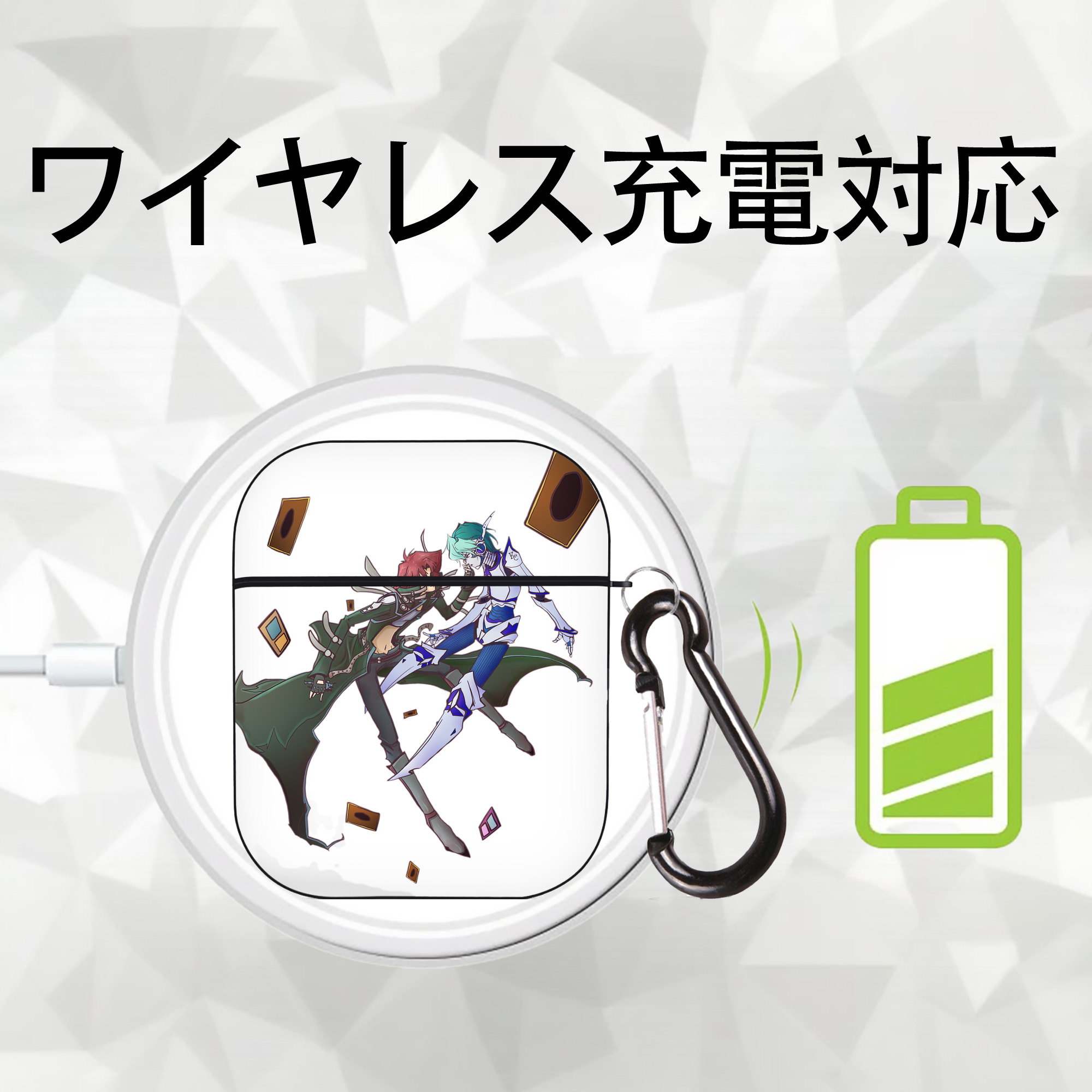 遊☆戯☆王 Yu-Gi-Oh! AirPods 第2世代保護ケース ハードシェル ブラック 耐衝撃・防指紋・カラビナ付き