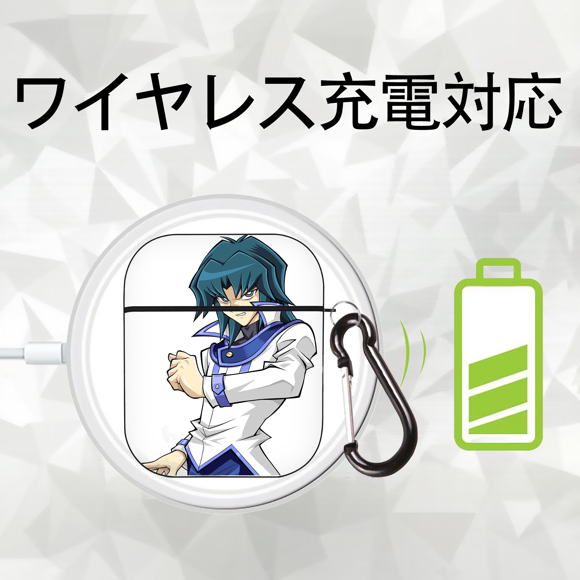 遊☆戯☆王 Yu-Gi-Oh! AirPods 第2世代保護ケース ハードシェル ブラック 耐衝撃・防指紋・カラビナ付き