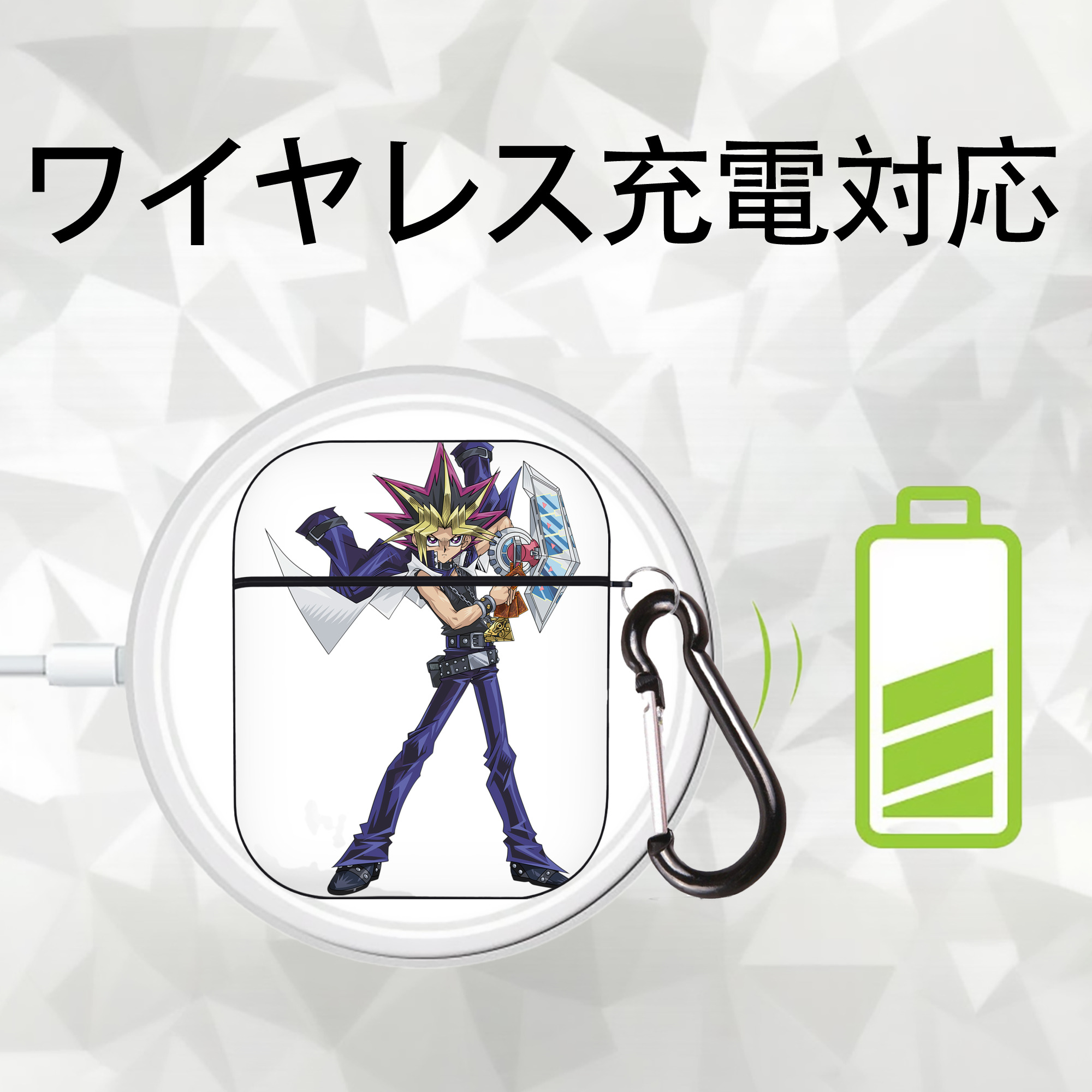 遊☆戯☆王 Yu-Gi-Oh! AirPods 第2世代保護ケース ハードシェル ブラック 耐衝撃・防指紋・カラビナ付き