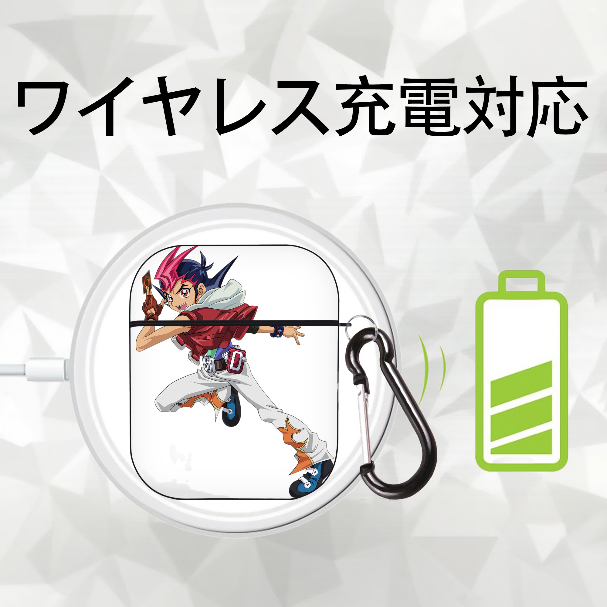 遊☆戯☆王 Yu-Gi-Oh! AirPods 第2世代保護ケース ハードシェル ブラック 耐衝撃・防指紋・カラビナ付き