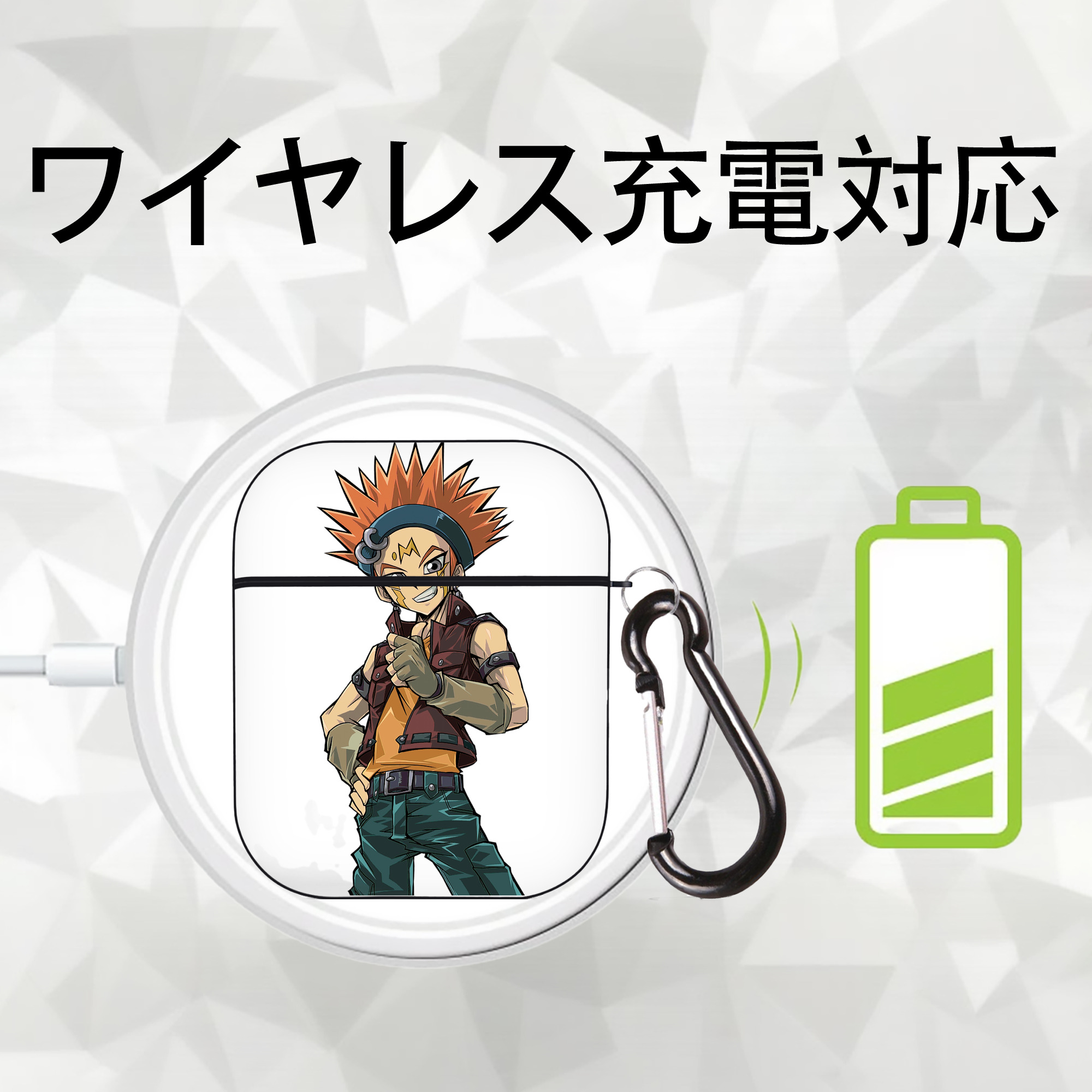 遊☆戯☆王 Yu-Gi-Oh! AirPods 第2世代保護ケース ハードシェル ブラック 耐衝撃・防指紋・カラビナ付き