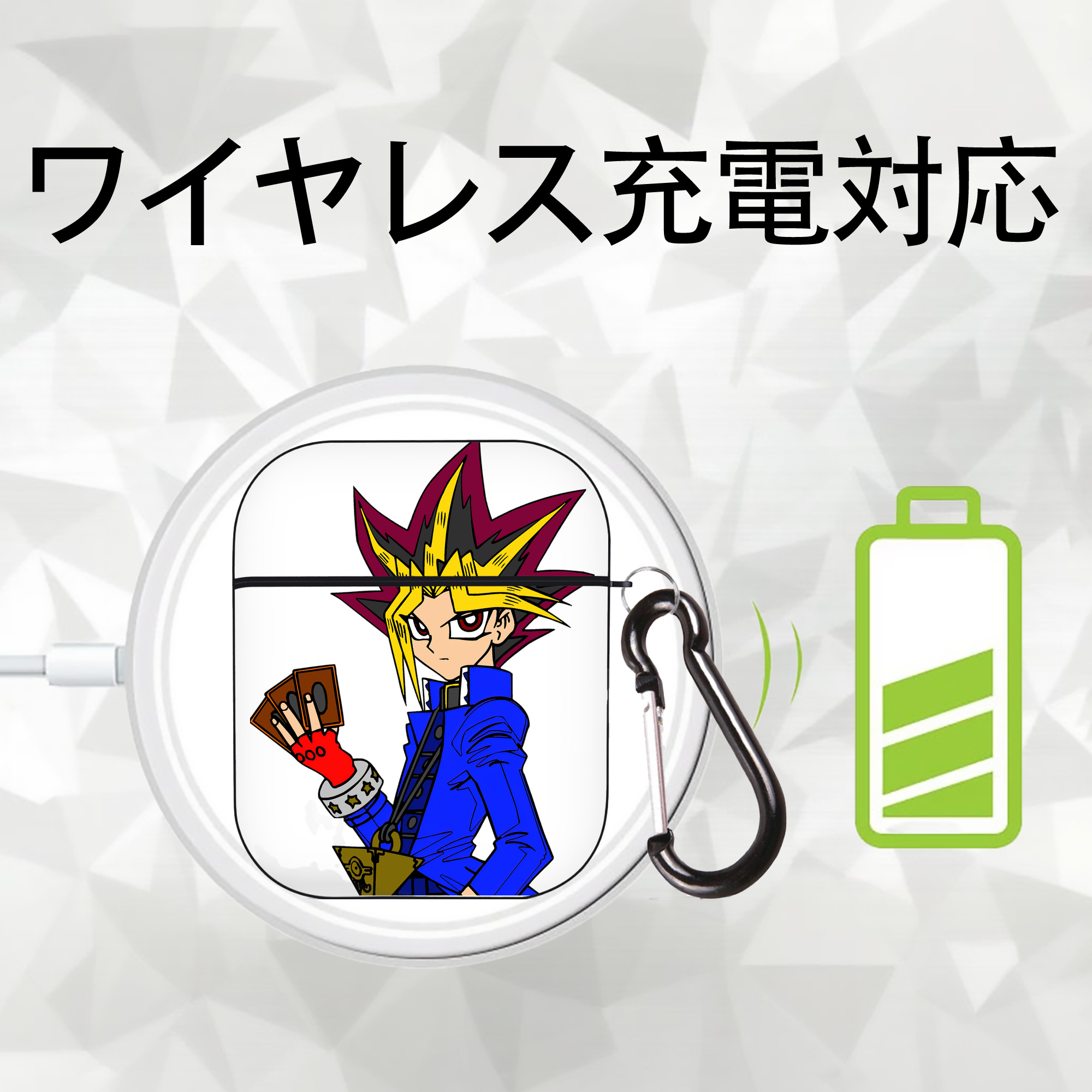 遊☆戯☆王 Yu-Gi-Oh! AirPods 第2世代保護ケース ハードシェル ブラック 耐衝撃・防指紋・カラビナ付き