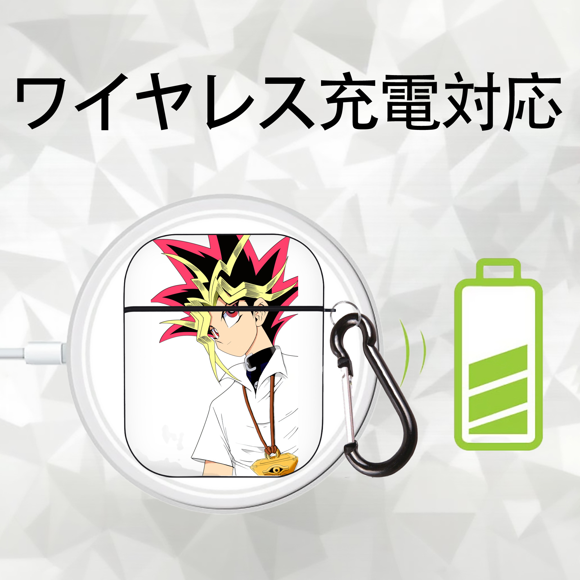 遊☆戯☆王 Yu-Gi-Oh! AirPods 第2世代保護ケース ハードシェル ブラック 耐衝撃・防指紋・カラビナ付き