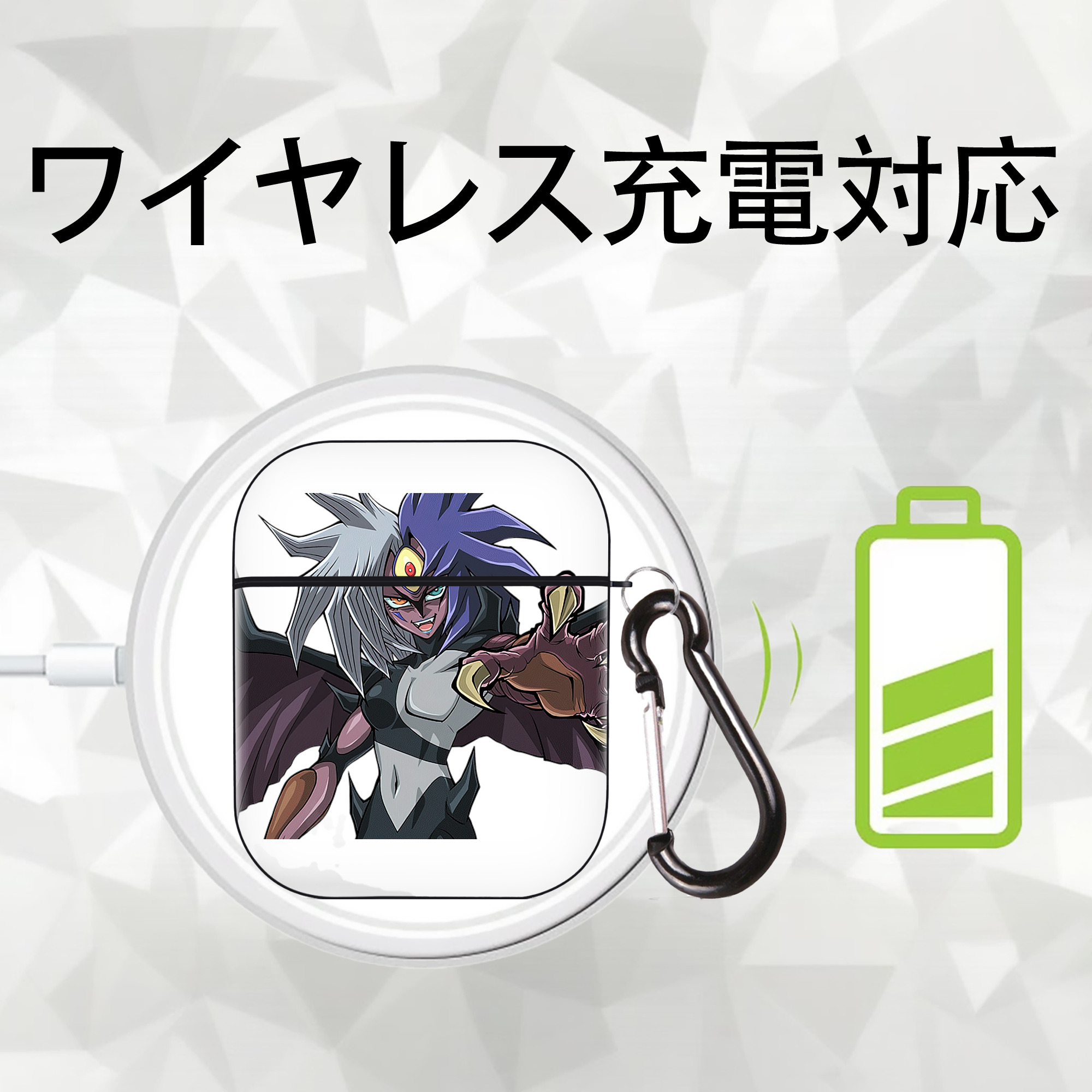 遊☆戯☆王 Yu-Gi-Oh! AirPods 第2世代保護ケース ハードシェル ブラック 耐衝撃・防指紋・カラビナ付き