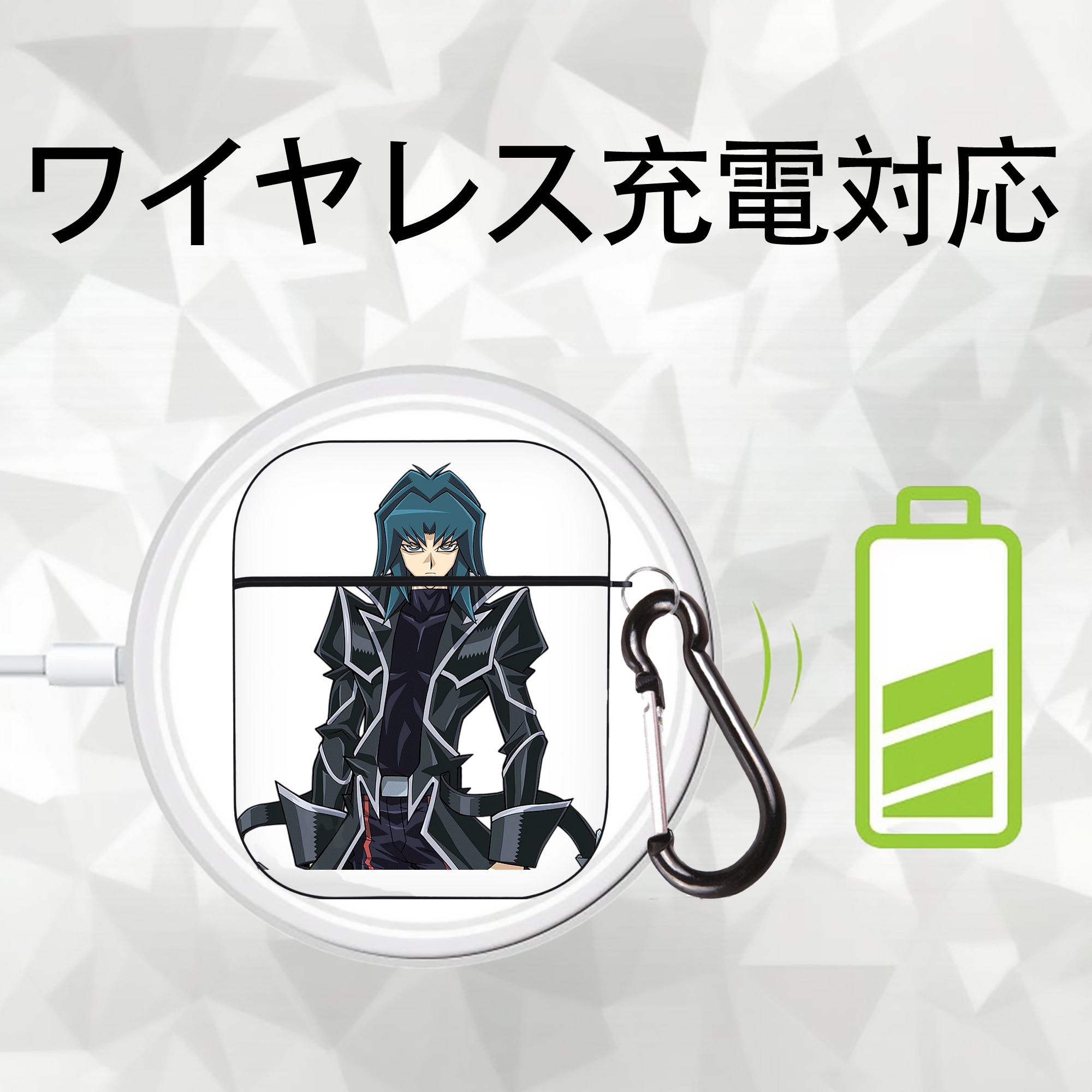 遊☆戯☆王 Yu-Gi-Oh! AirPods 第2世代保護ケース ハードシェル ブラック 耐衝撃・防指紋・カラビナ付き