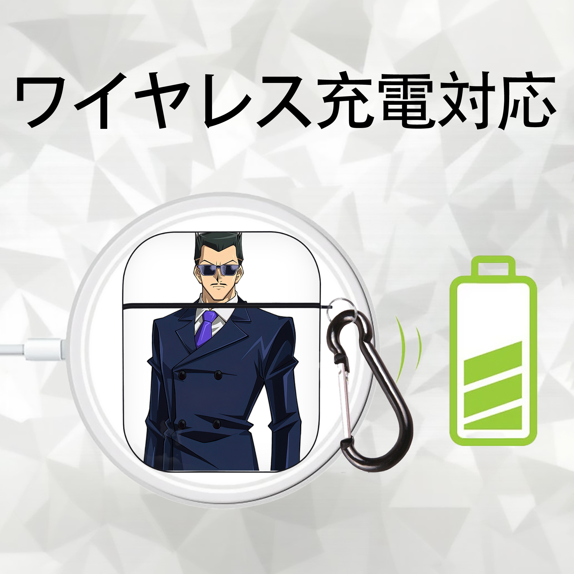 遊☆戯☆王 Yu-Gi-Oh! AirPods 第2世代保護ケース ハードシェル ブラック 耐衝撃・防指紋・カラビナ付き