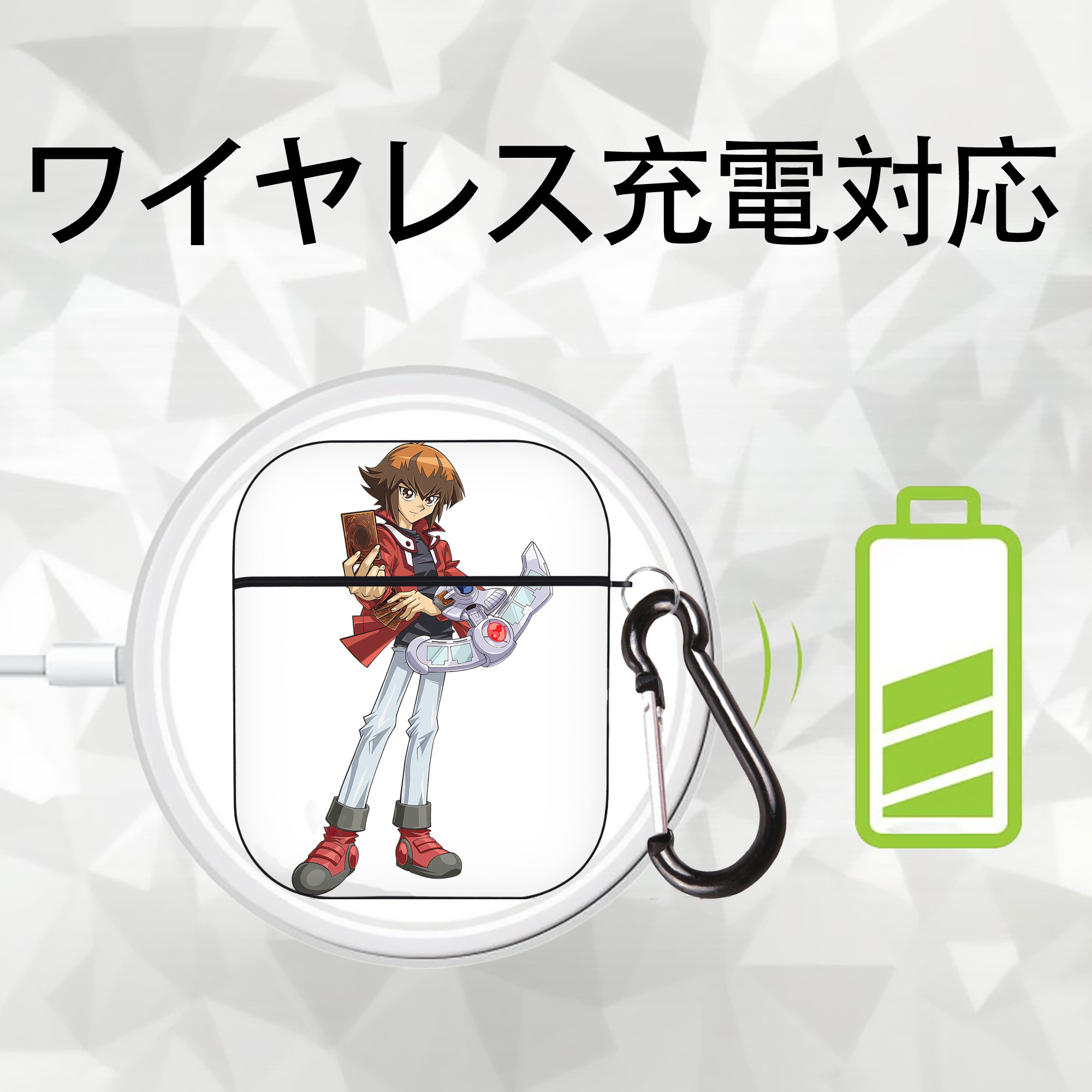 遊☆戯☆王 Yu-Gi-Oh! AirPods 第2世代保護ケース ハードシェル ブラック 耐衝撃・防指紋・カラビナ付き