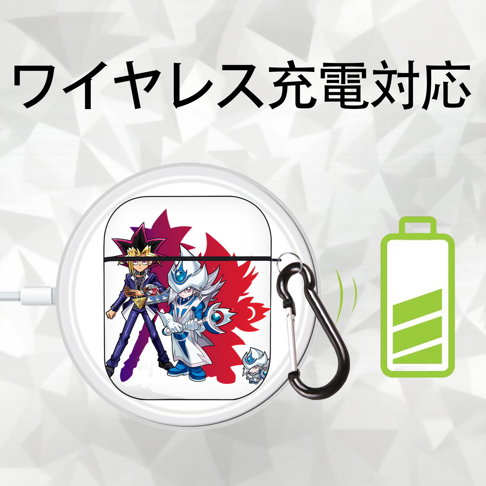 遊☆戯☆王 Yu-Gi-Oh! AirPods 第2世代保護ケース ハードシェル ブラック 耐衝撃・防指紋・カラビナ付き
