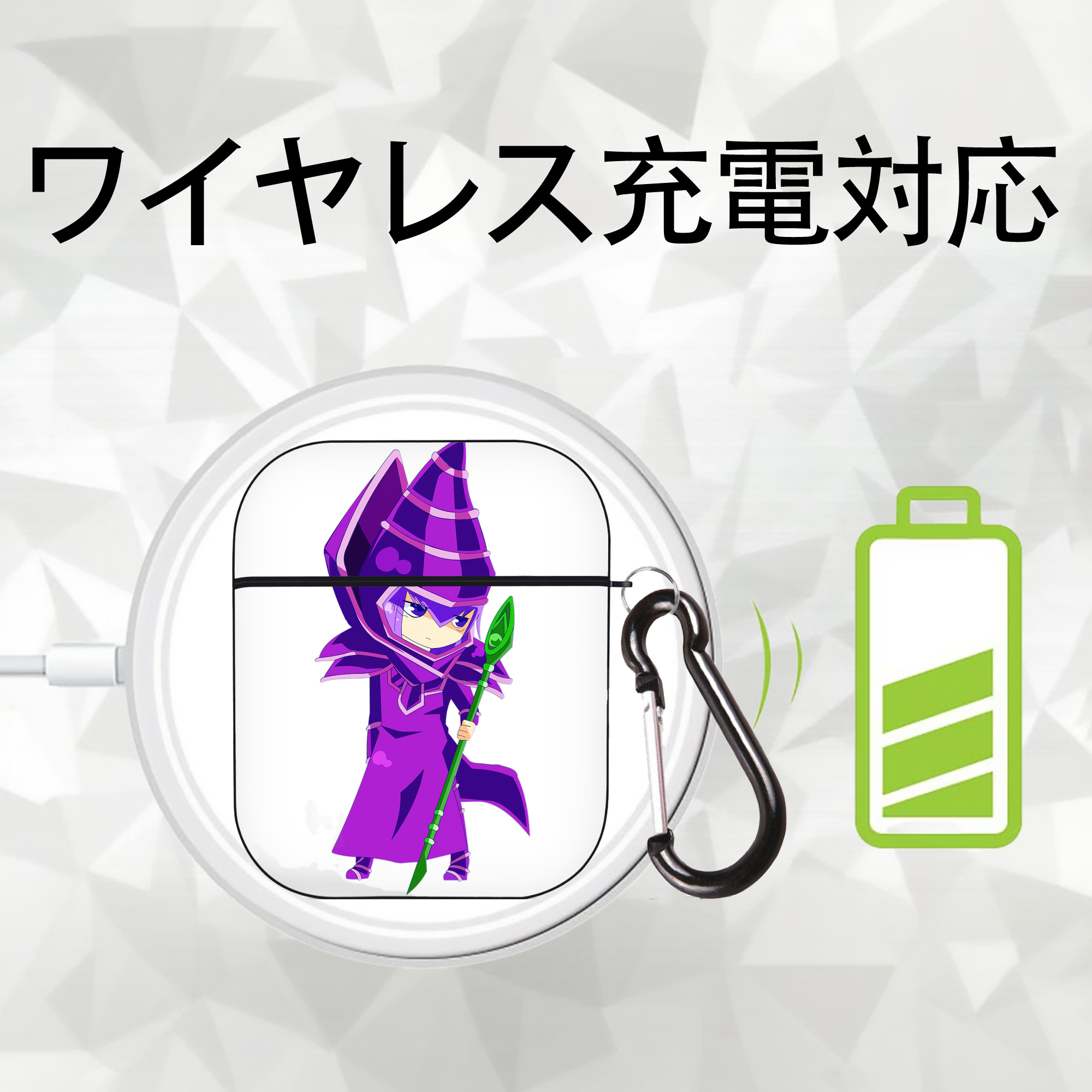 遊☆戯☆王 Yu-Gi-Oh! AirPods 第2世代保護ケース ハードシェル ブラック 耐衝撃・防指紋・カラビナ付き