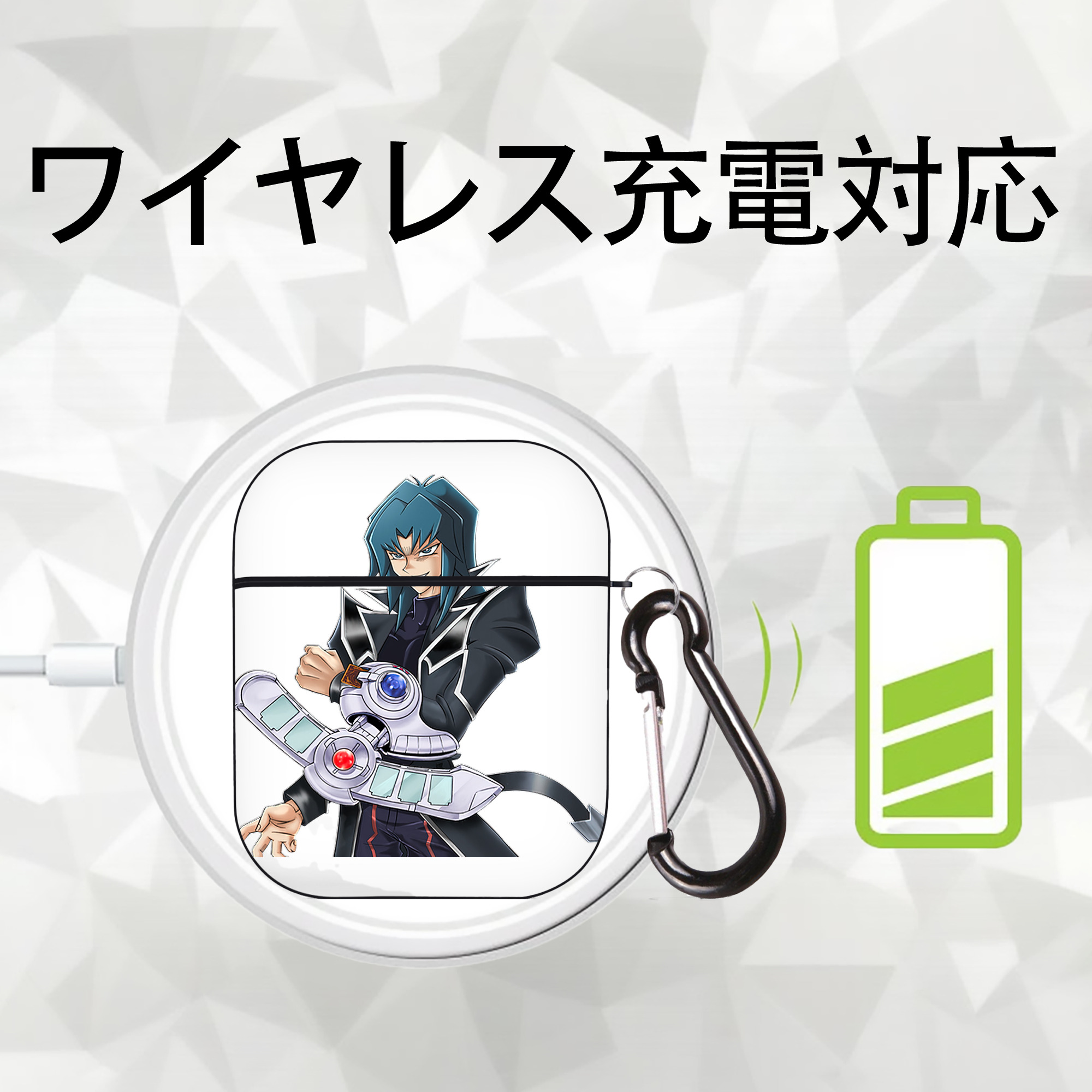 遊☆戯☆王 Yu-Gi-Oh! AirPods 第2世代保護ケース ハードシェル ブラック 耐衝撃・防指紋・カラビナ付き