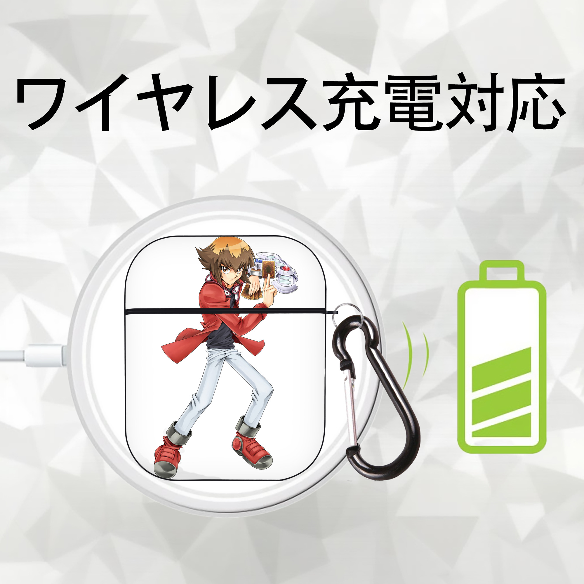 遊☆戯☆王 Yu-Gi-Oh! AirPods 第2世代保護ケース ハードシェル ブラック 耐衝撃・防指紋・カラビナ付き