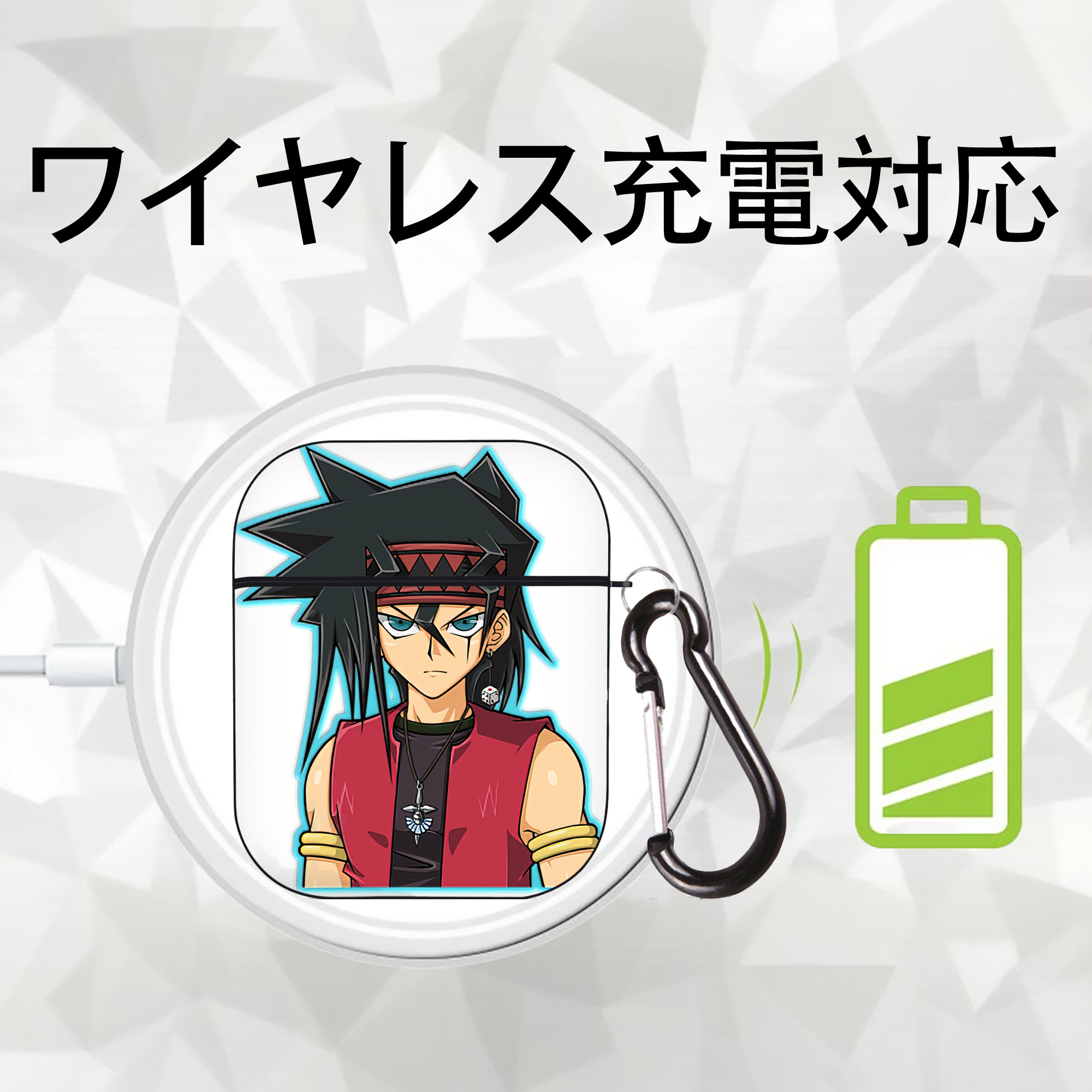 遊☆戯☆王 Yu-Gi-Oh! AirPods 第2世代保護ケース ハードシェル ブラック 耐衝撃・防指紋・カラビナ付き