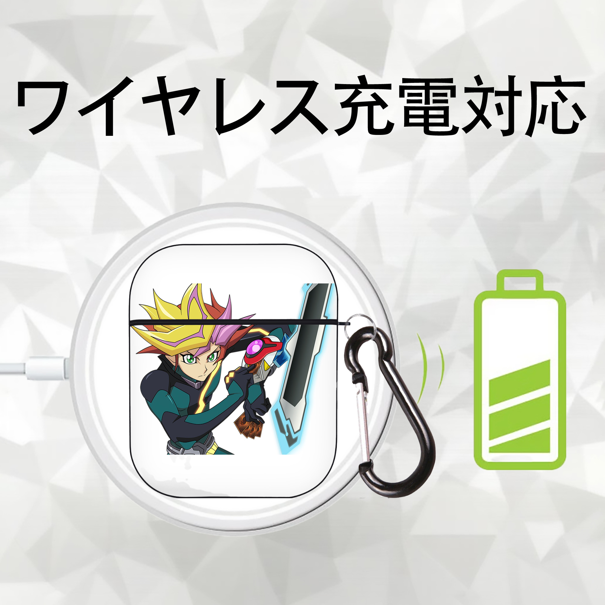 遊☆戯☆王 Yu-Gi-Oh! AirPods 第2世代保護ケース ハードシェル ブラック 耐衝撃・防指紋・カラビナ付き