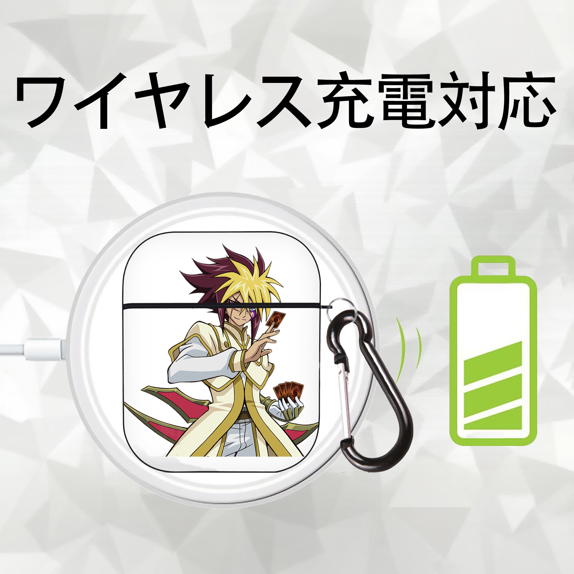 遊☆戯☆王 Yu-Gi-Oh! AirPods 第2世代保護ケース ハードシェル ブラック 耐衝撃・防指紋・カラビナ付き