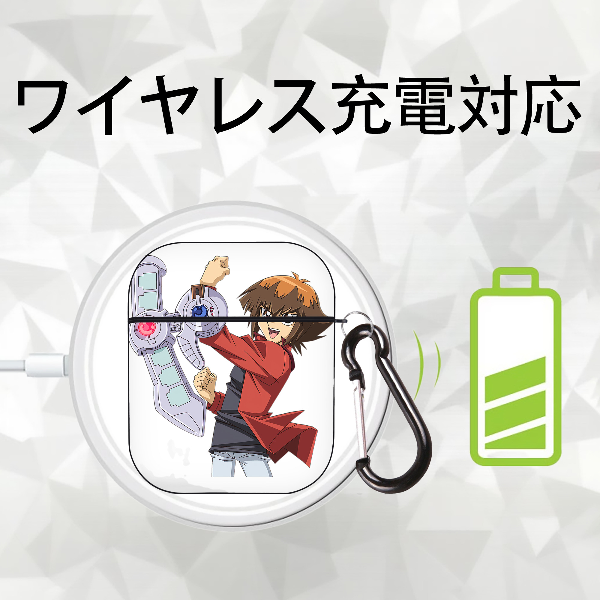 遊☆戯☆王 Yu-Gi-Oh! AirPods 第2世代保護ケース ハードシェル ブラック 耐衝撃・防指紋・カラビナ付き