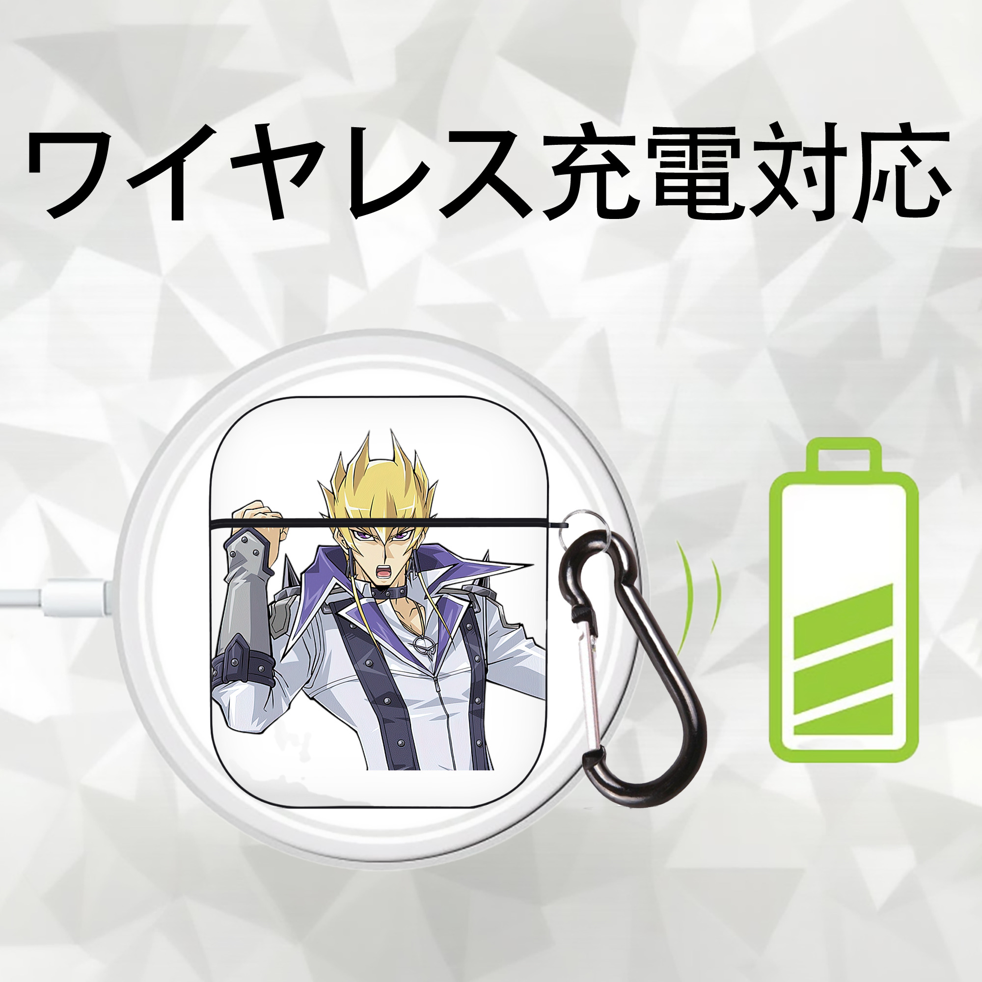遊☆戯☆王 Yu-Gi-Oh! AirPods 第2世代保護ケース ハードシェル ブラック 耐衝撃・防指紋・カラビナ付き