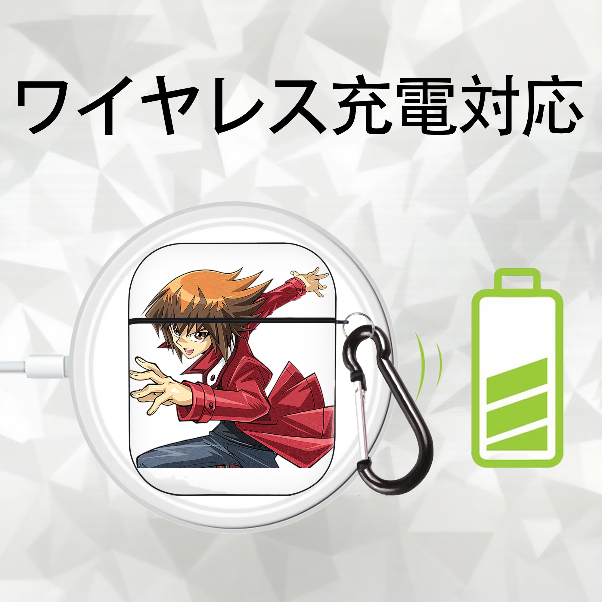 遊☆戯☆王 Yu-Gi-Oh! AirPods 第2世代保護ケース ハードシェル ブラック 耐衝撃・防指紋・カラビナ付き