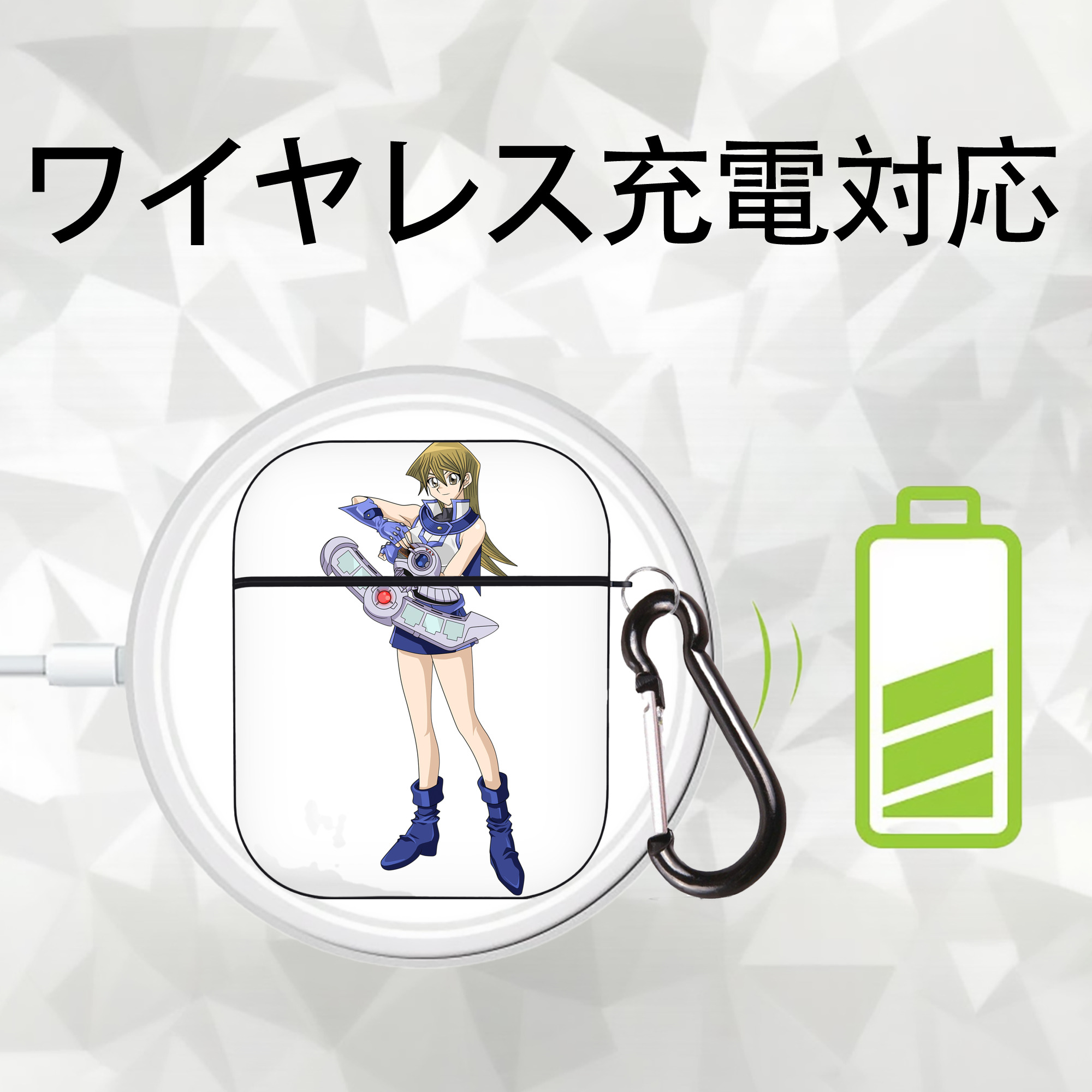 遊☆戯☆王 Yu-Gi-Oh! AirPods 第2世代保護ケース ハードシェル ブラック 耐衝撃・防指紋・カラビナ付き