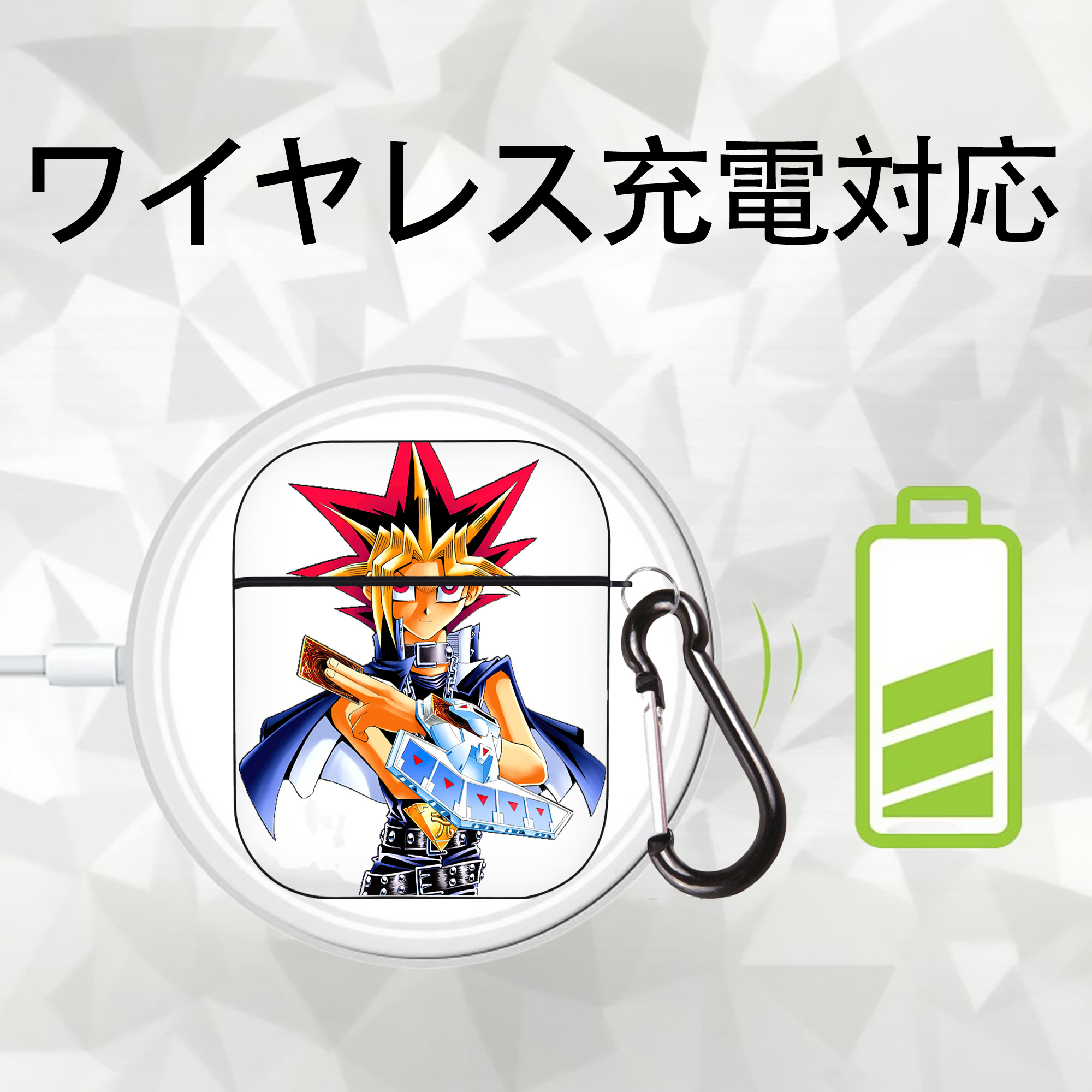 遊☆戯☆王 Yu-Gi-Oh! AirPods 第2世代保護ケース ハードシェル ブラック 耐衝撃・防指紋・カラビナ付き