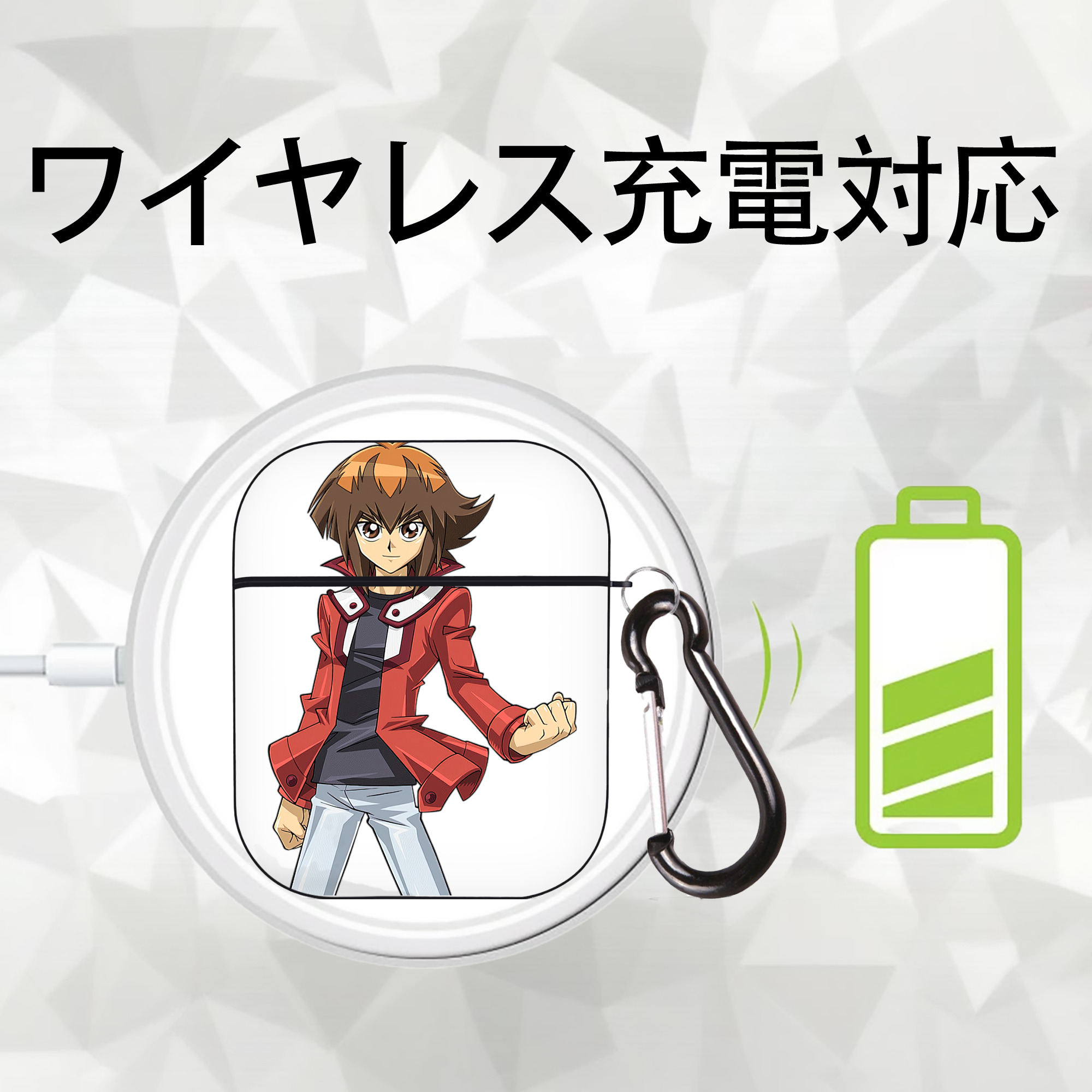 遊☆戯☆王 Yu-Gi-Oh! AirPods 第2世代保護ケース ハードシェル ブラック 耐衝撃・防指紋・カラビナ付き